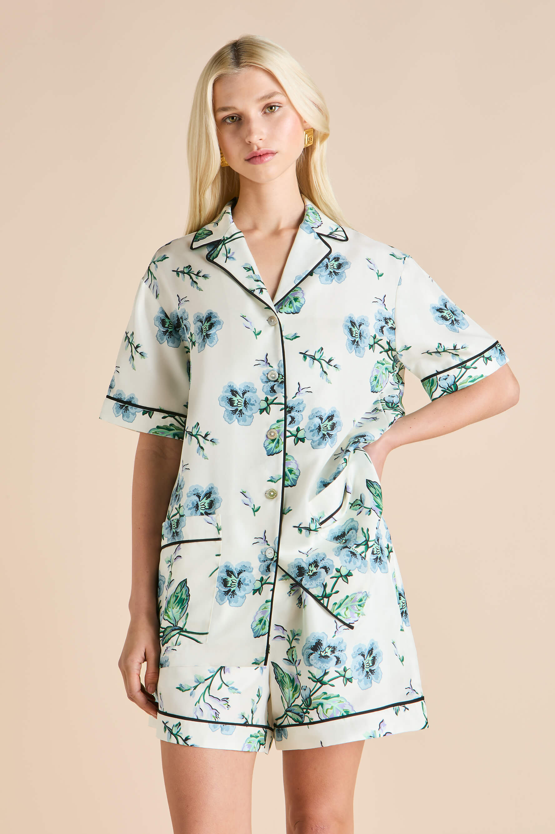 ingo caldwell ivory floral pyjamas in silk twill 