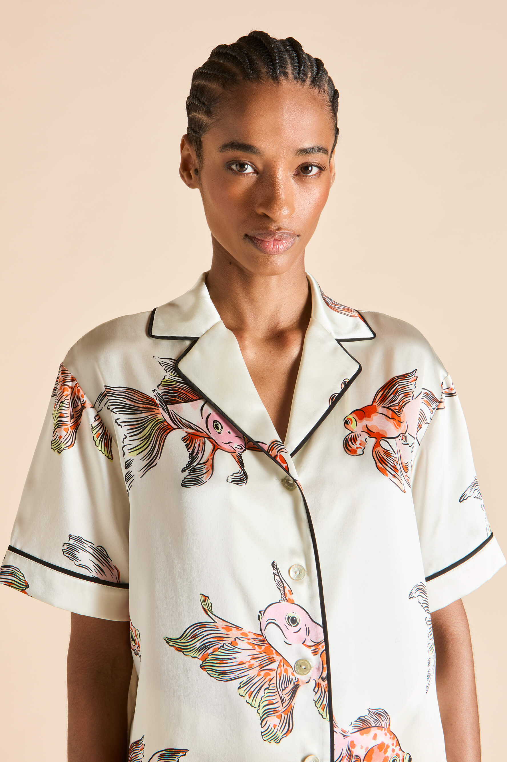 Ingo Cora Ivory Goldfish Pajamas in Silk Satin