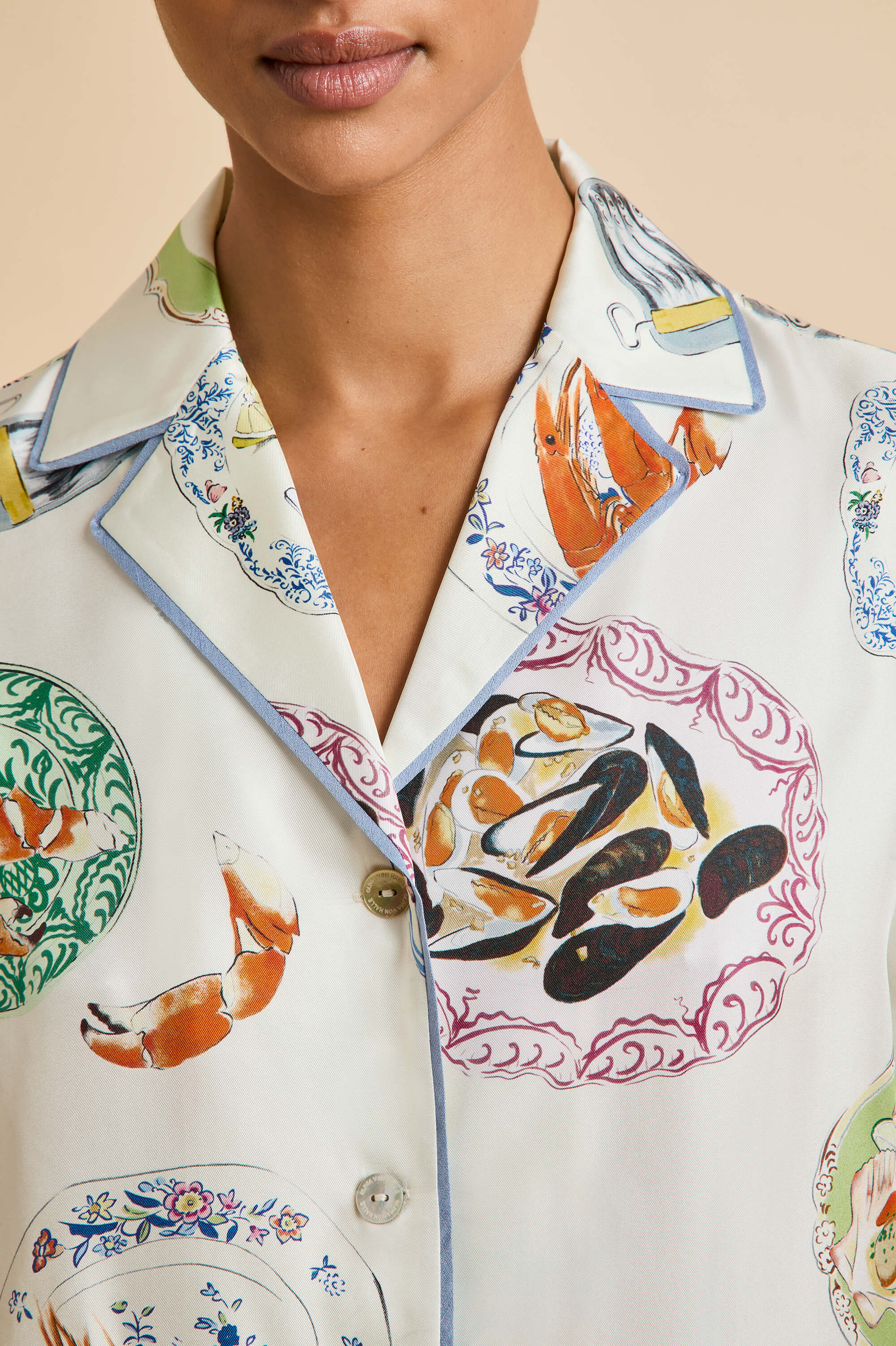 Ingo Córdoba Ivory Seafood Pyjamas in Silk Twill