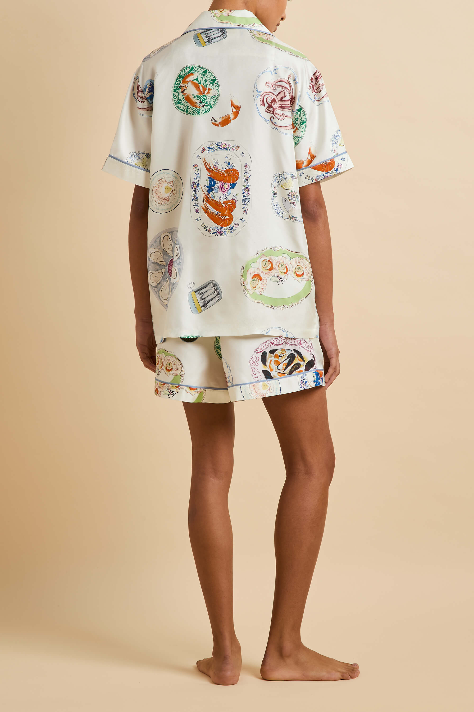 Ingo Córdoba Ivory Seafood Pyjamas in Silk Twill