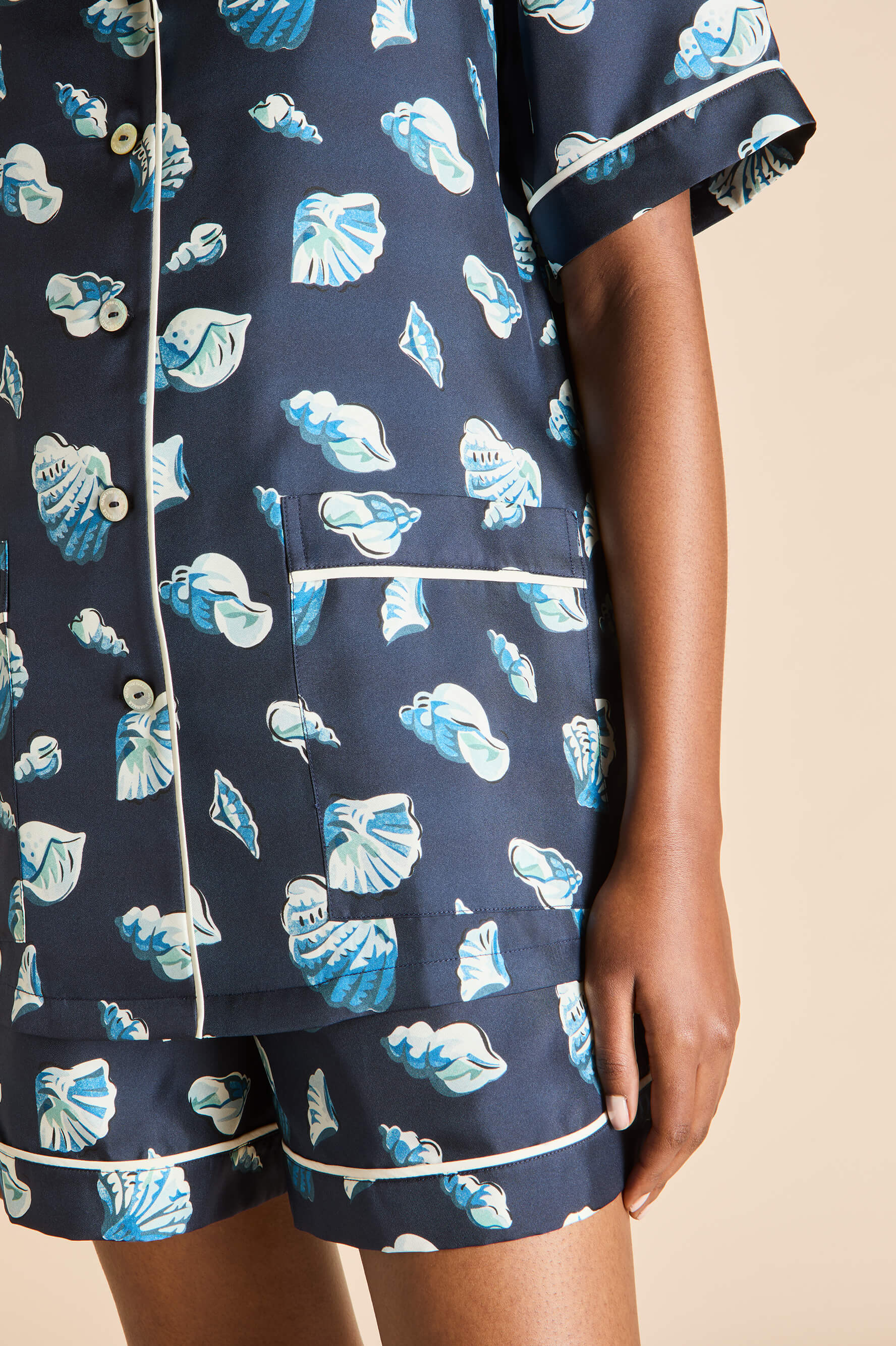 ingo nautilius navy seashell pajamas in silk twill 