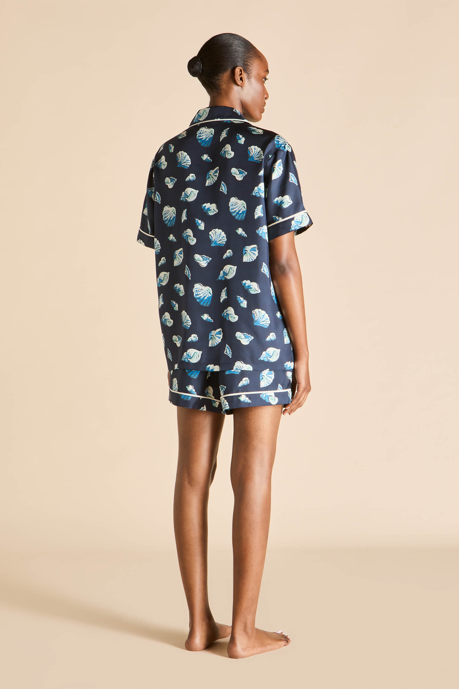 Ingo Nautilus Navy Seashell Pajamas in Silk Twill