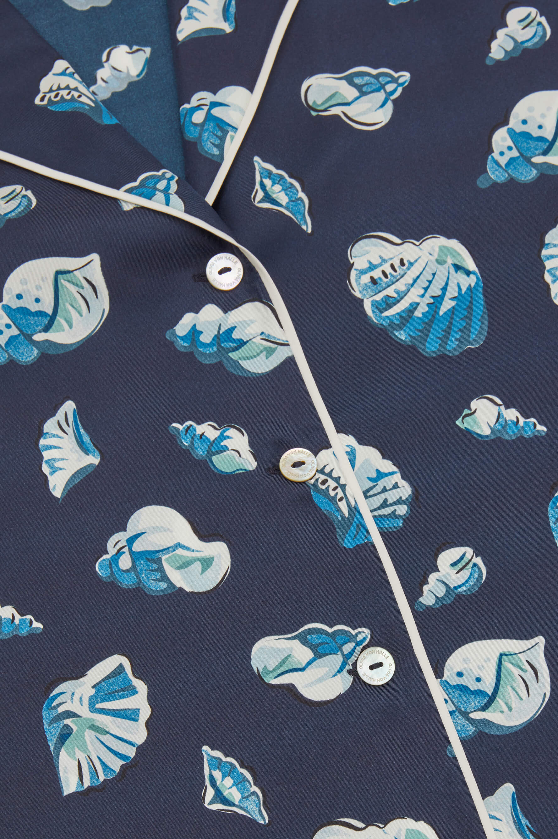 Ingo Nautilus Navy Seashell Pajamas in Silk Twill