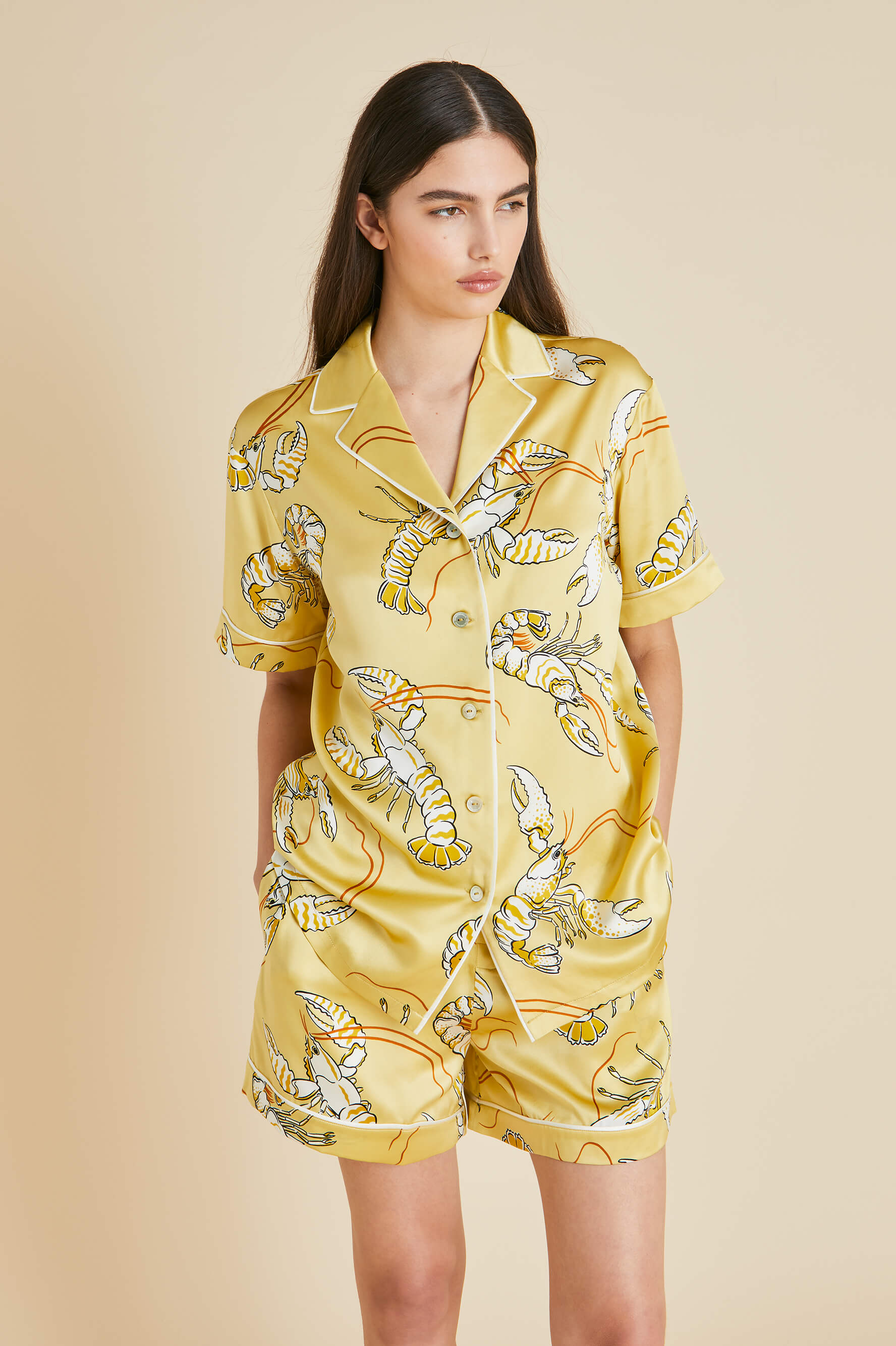 Ingo Perseus Yellow Lobster Pyjamas in Silk Satin