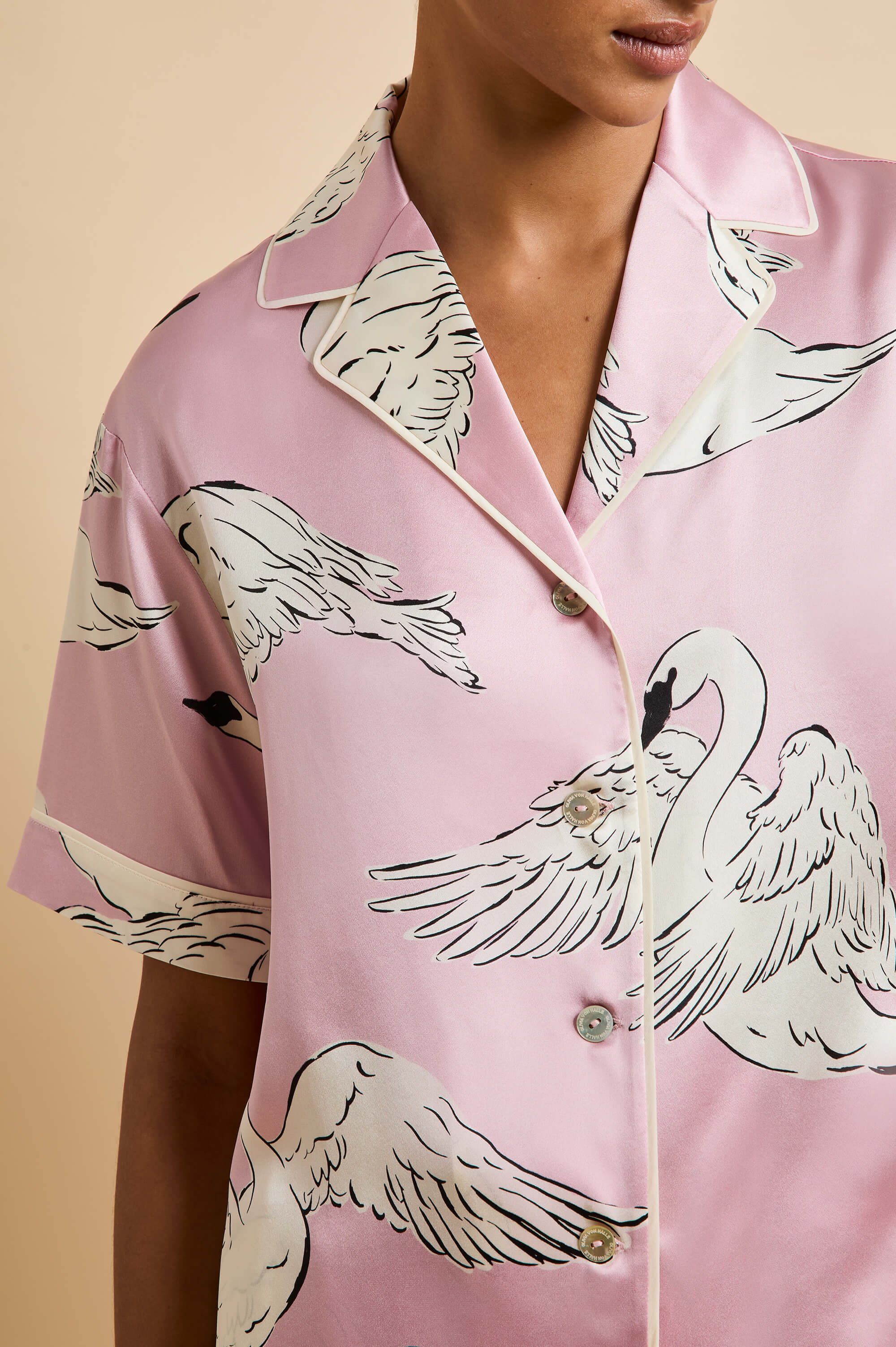 ingo selene pink swan pyjamas in silk satin 