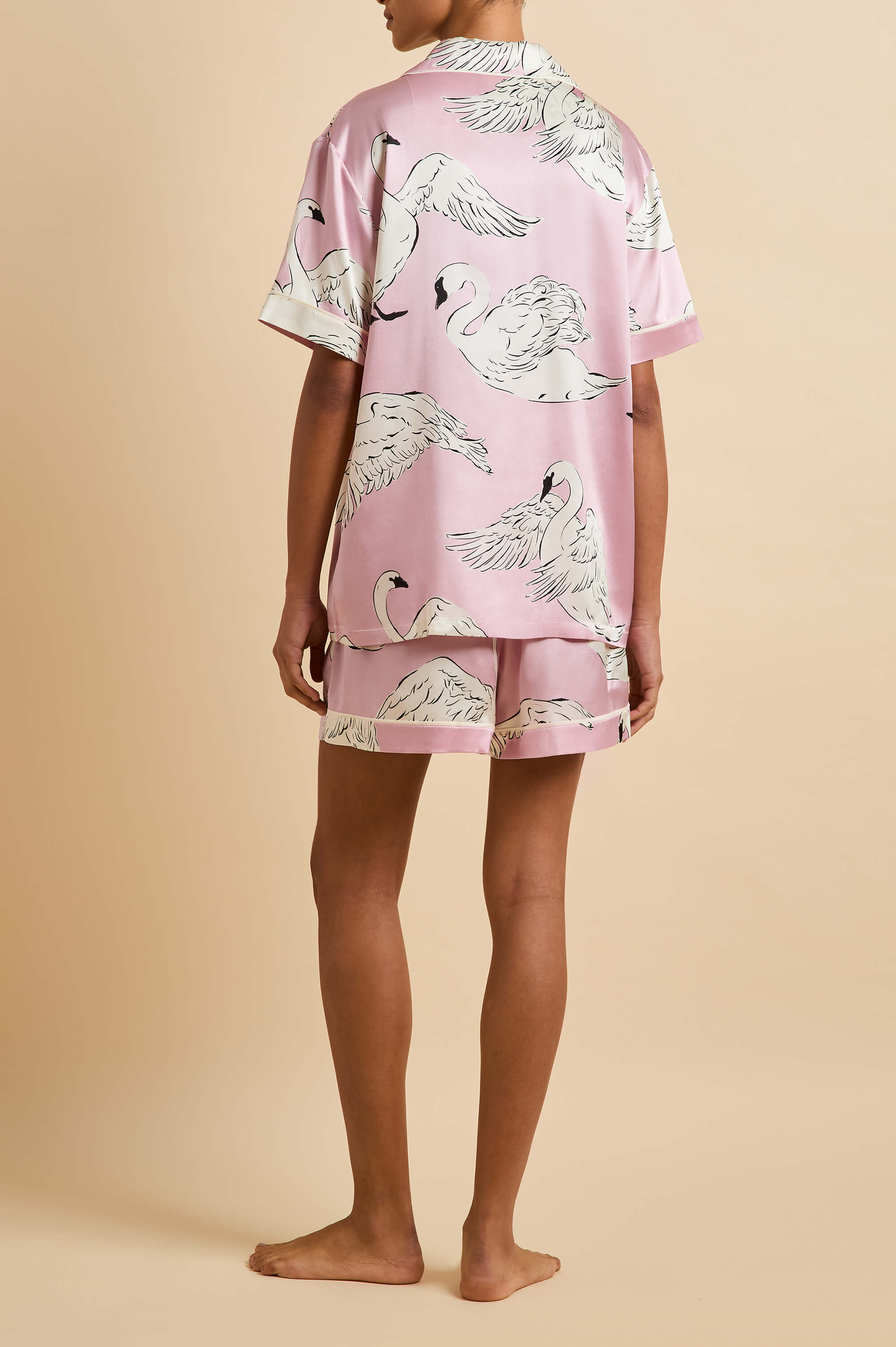 Ingo Selene Pink Swan Pyjamas in Silk Satin