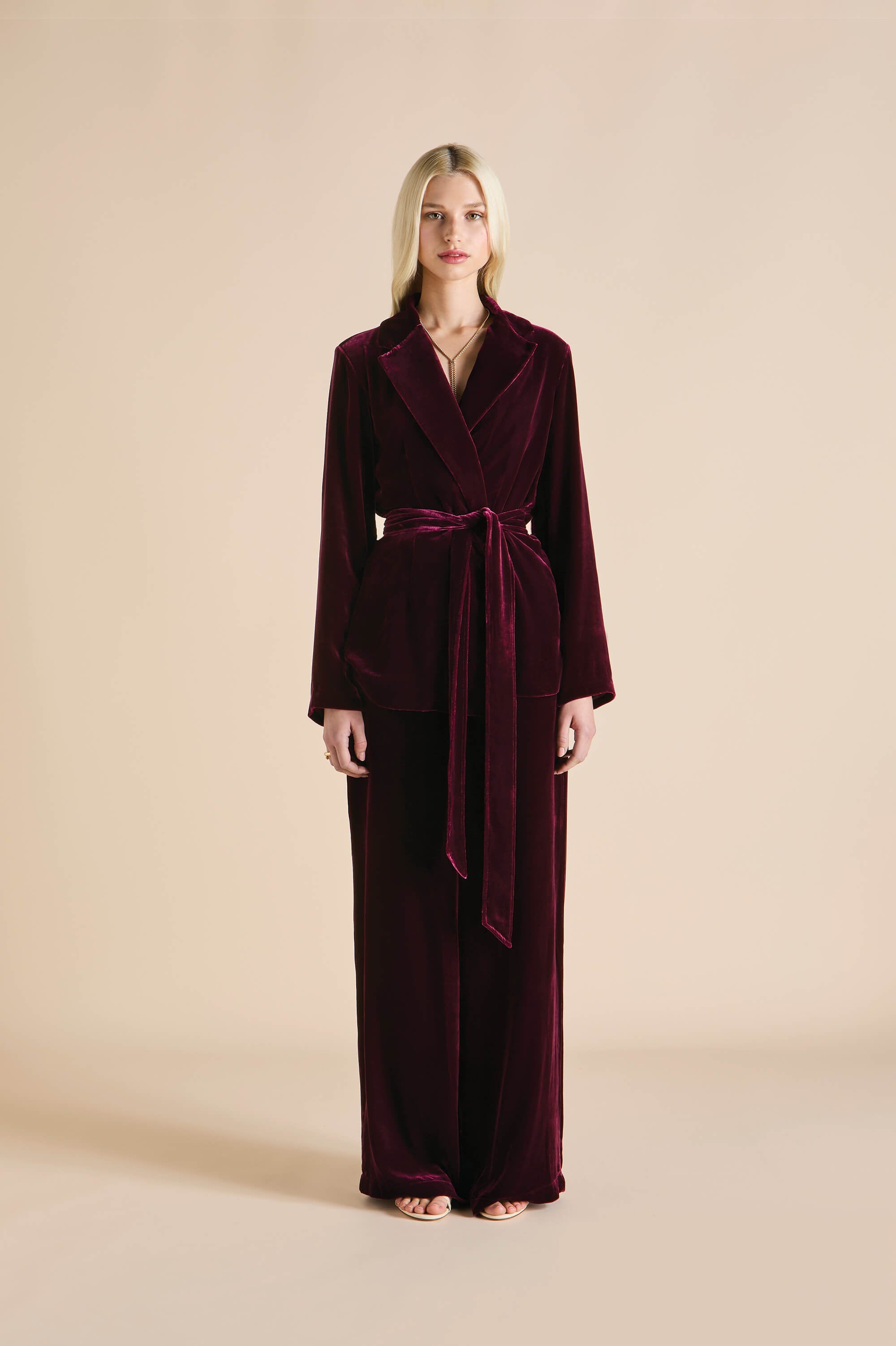 jagger burgundy pyjamas in silk velvet