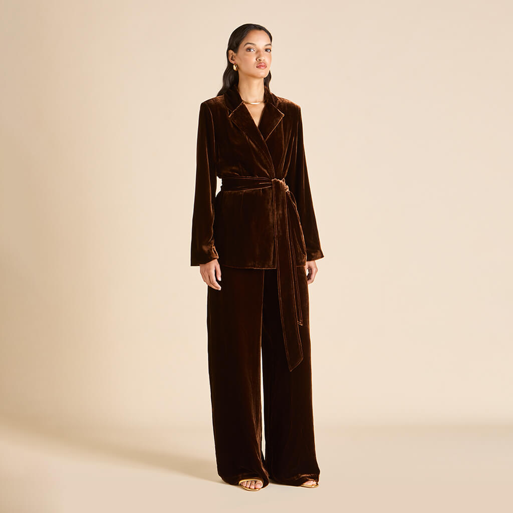 Jagger Walnut Brown Pyjamas in Silk Velvet | Olivia von Halle