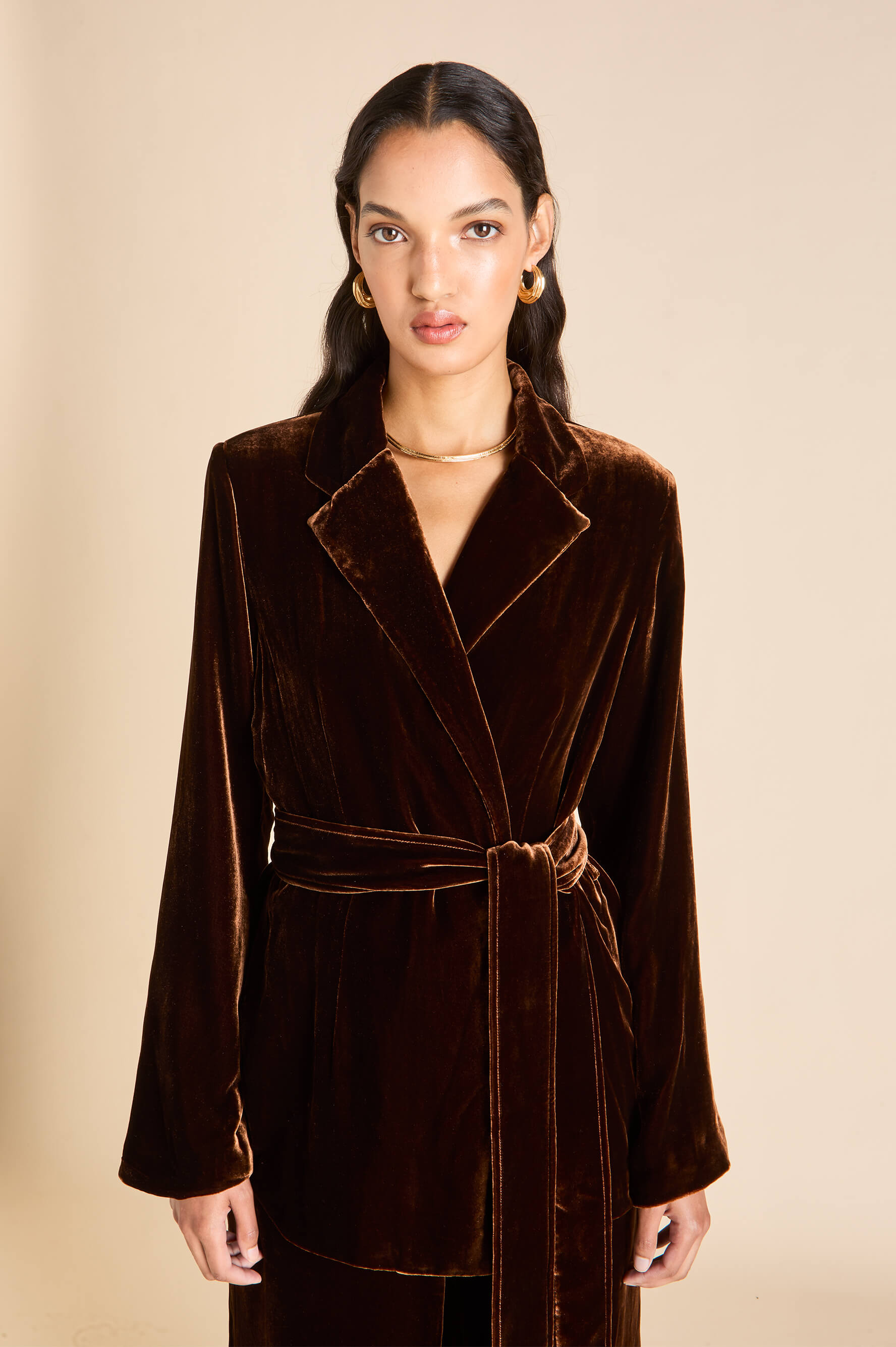Jagger Walnut Brown Pyjamas in Silk Velvet
