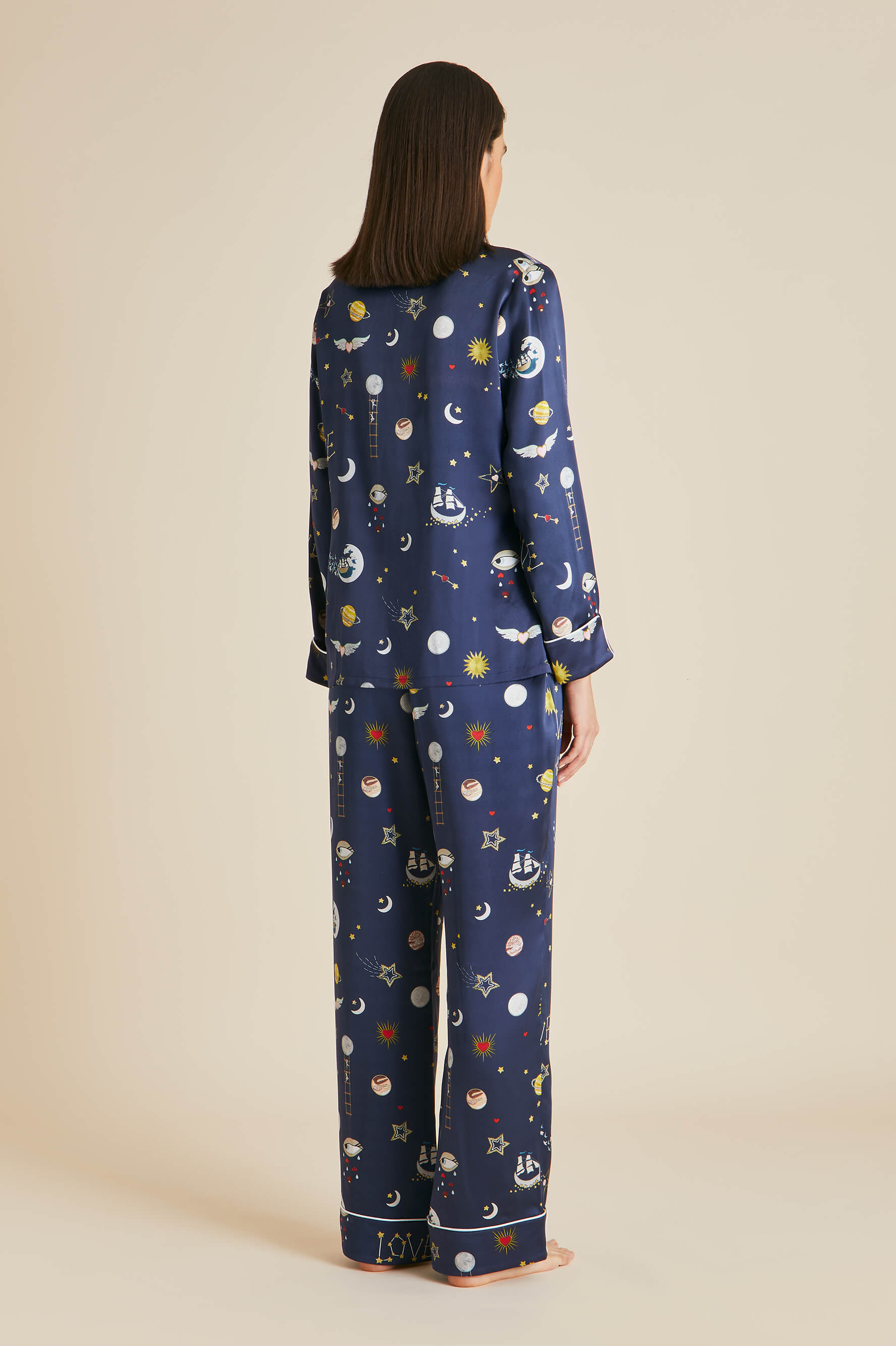 Lila Cosmic Navy Pyjamas in Silk Satin