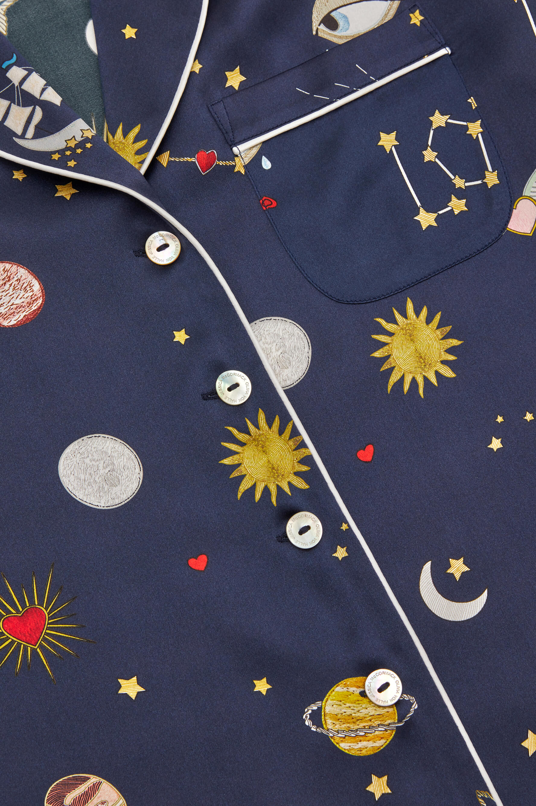 Lila Cosmic Navy Pyjamas in Silk Satin