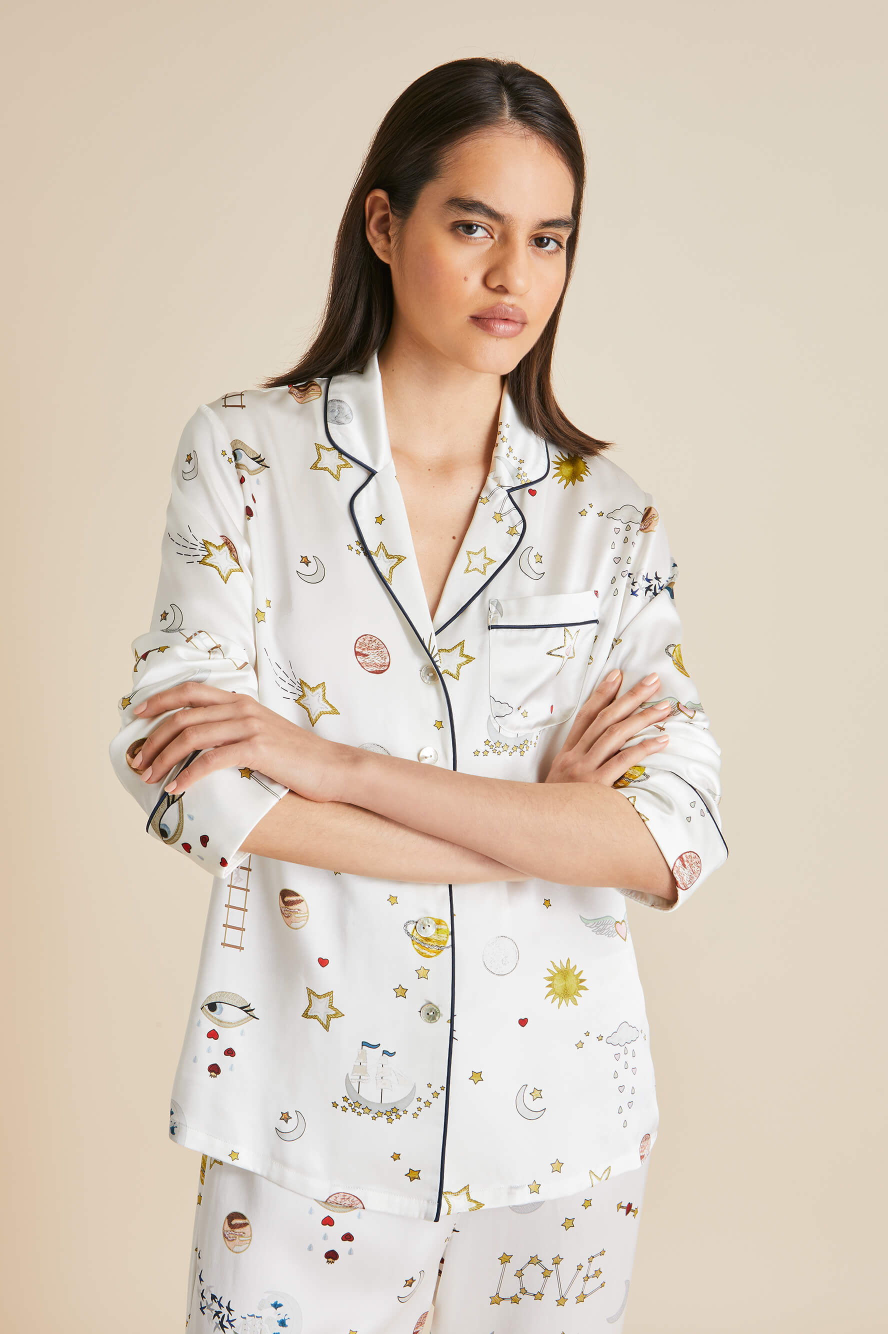 Lila Love Ivory Pyjamas in Silk Satin