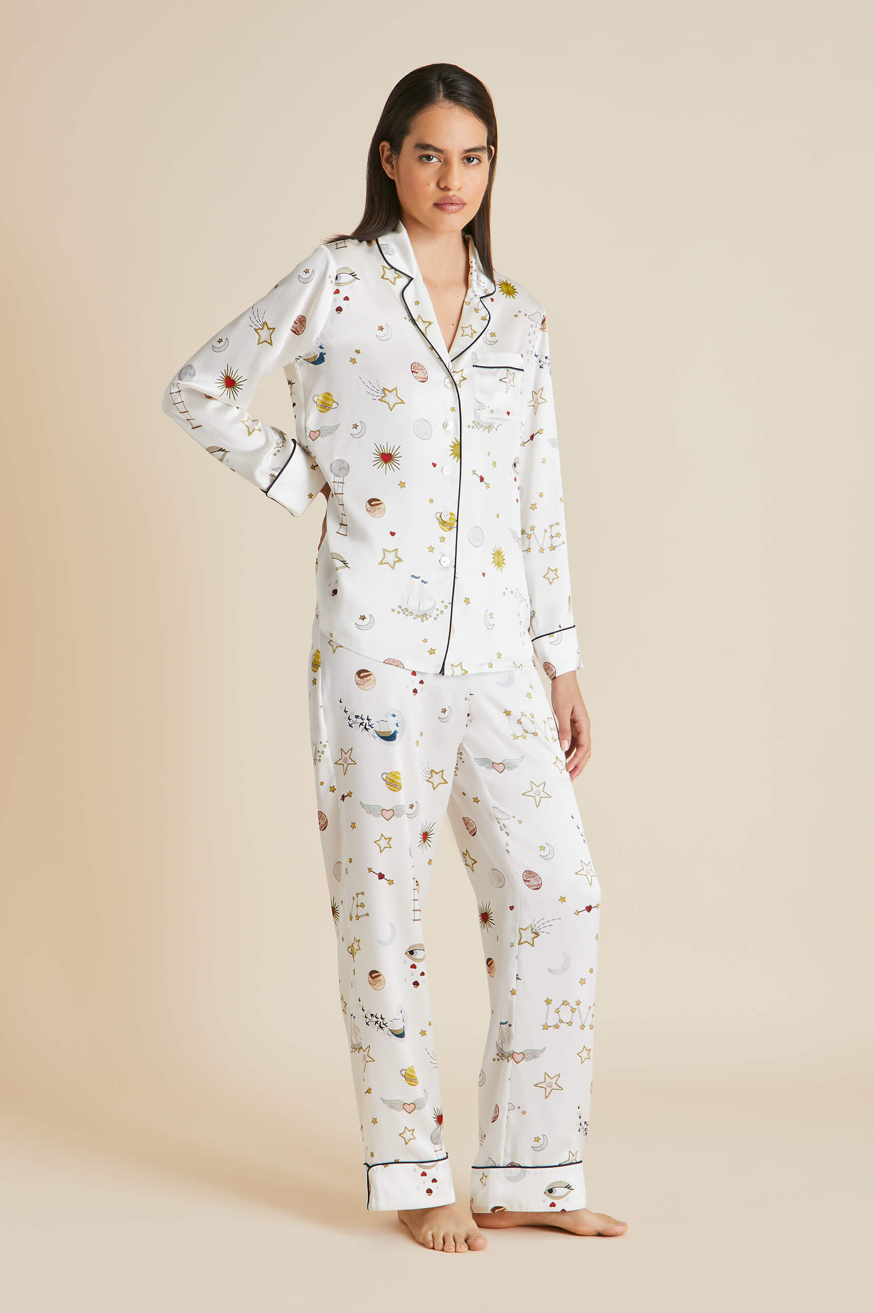 Lila Love Ivory Pyjamas in Silk Satin