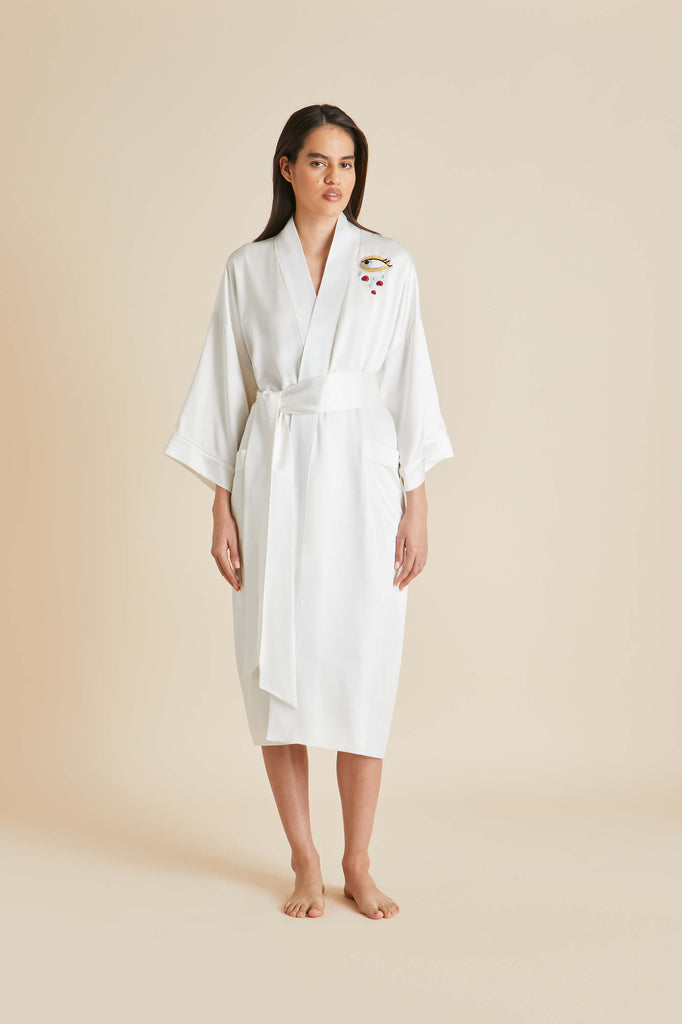 Sabine Desire Ivory Robe in Silk Satin