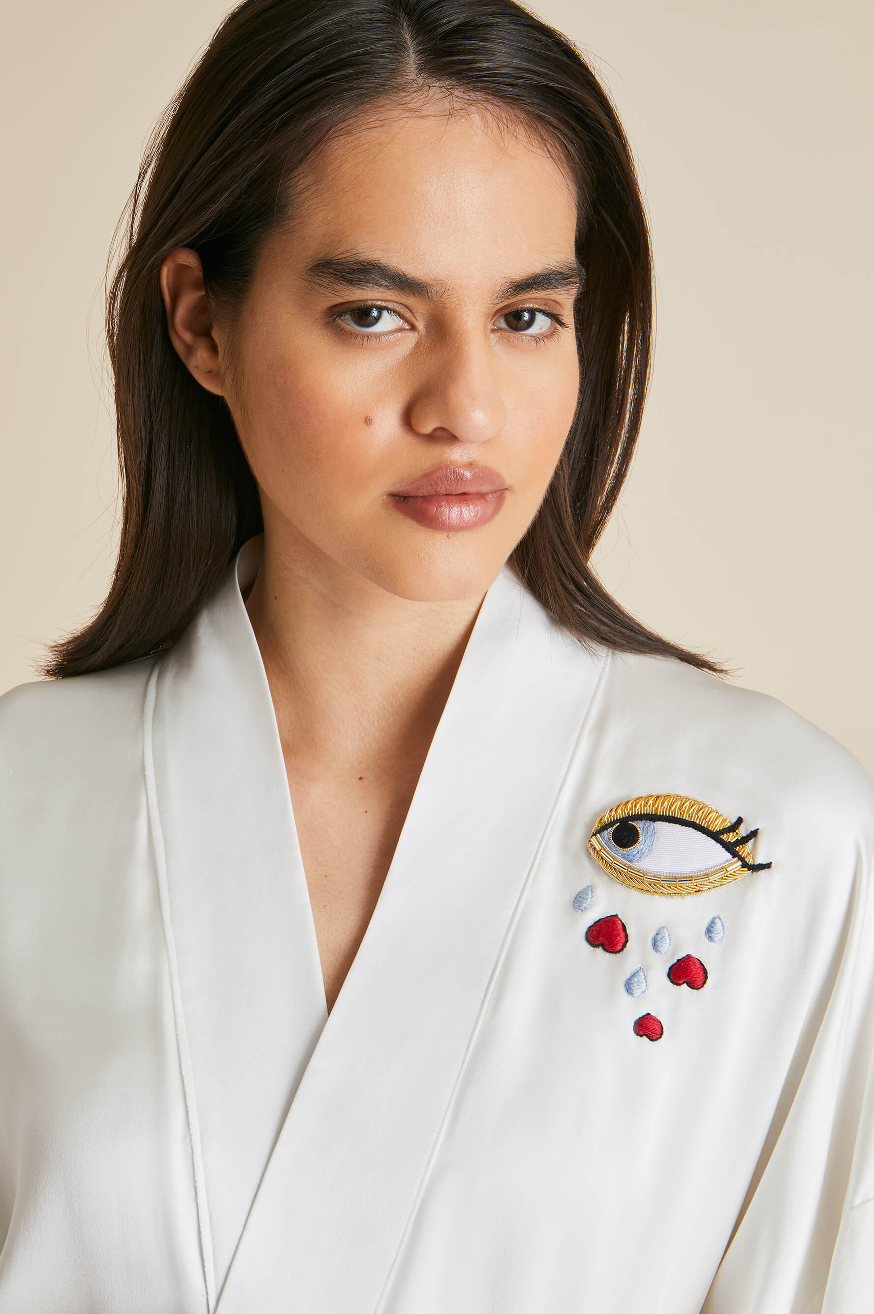 Sabine Desire Ivory Robe in Silk Satin