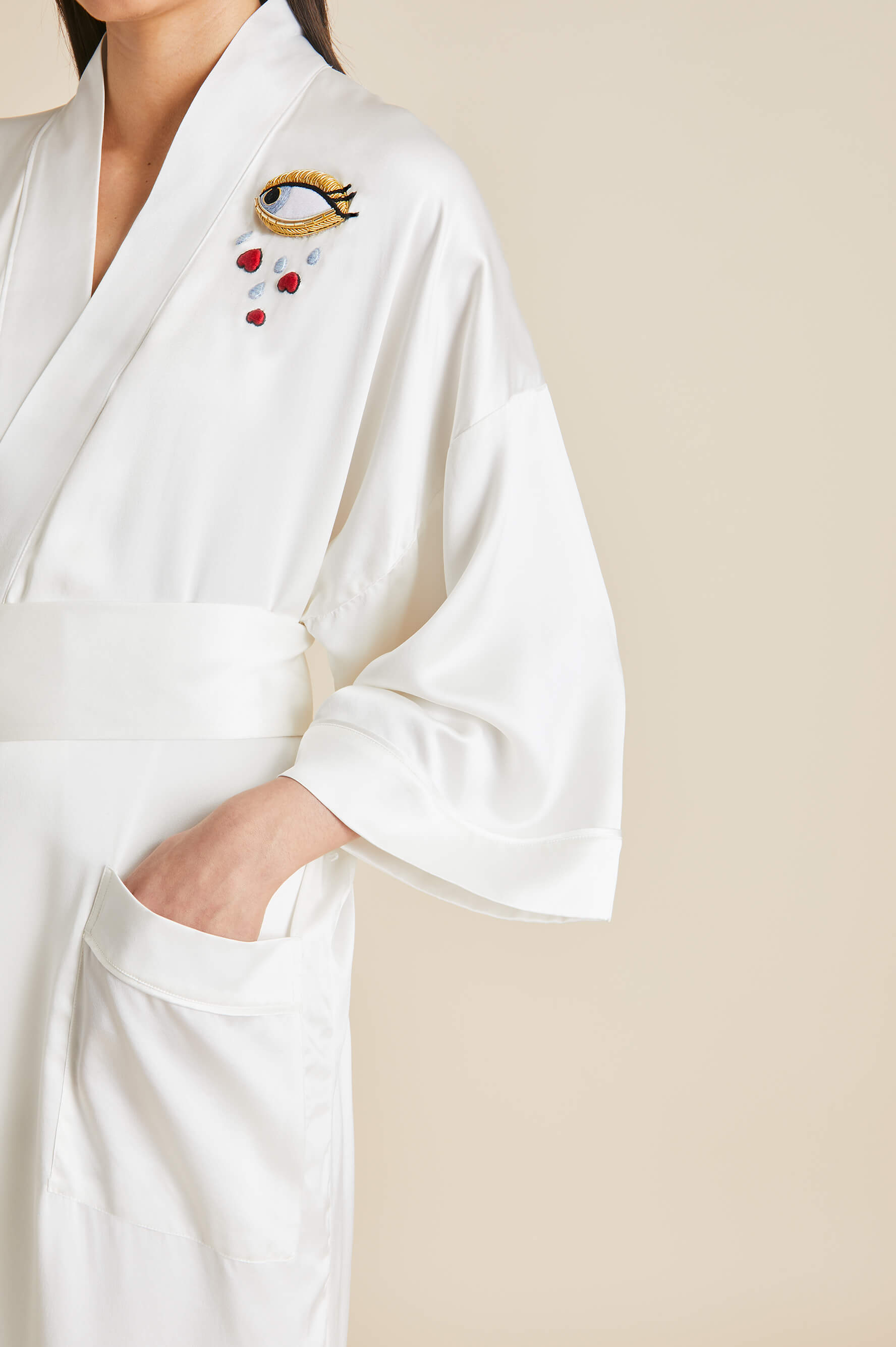 Sabine Desire Ivory Robe in Silk Satin