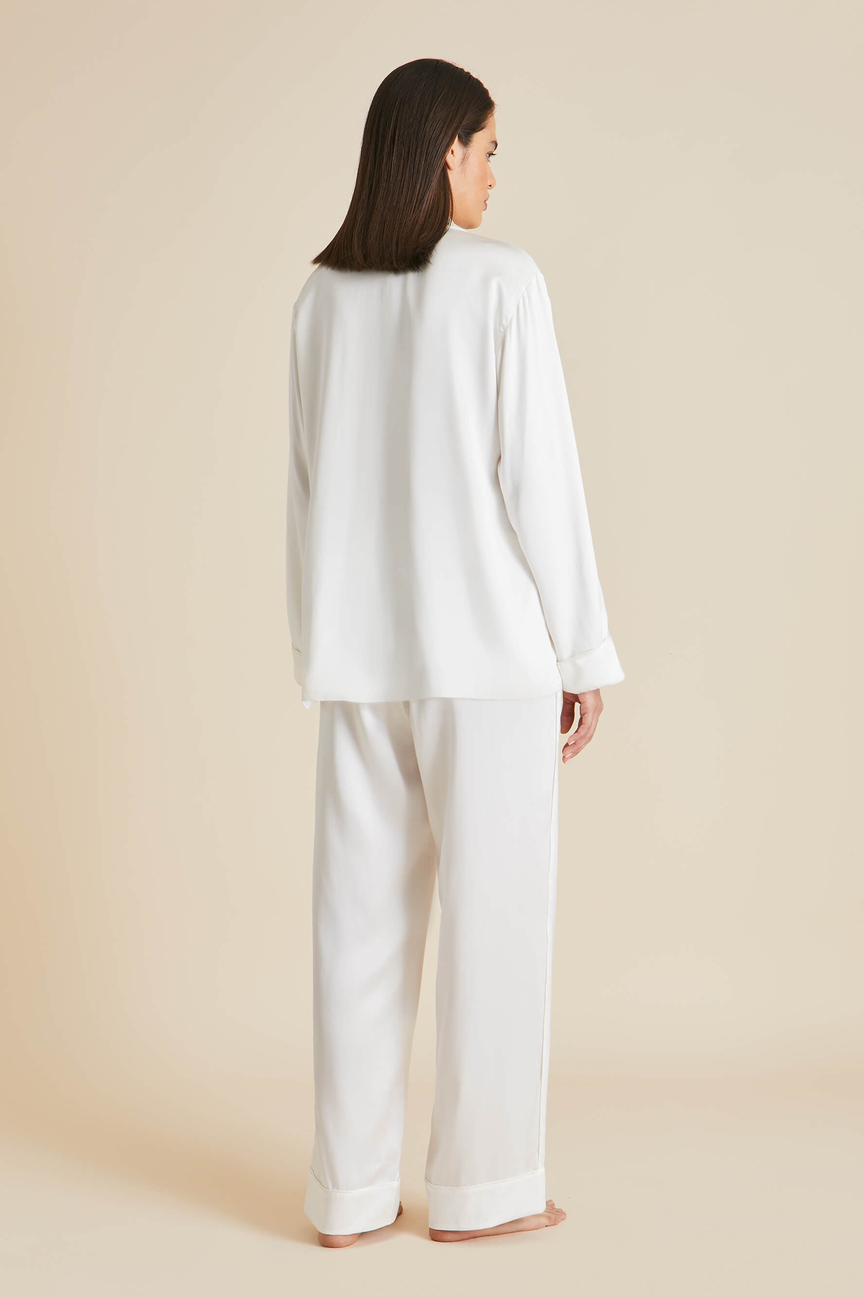 Yves Desire Ivory Pyjamas in Silk Satin