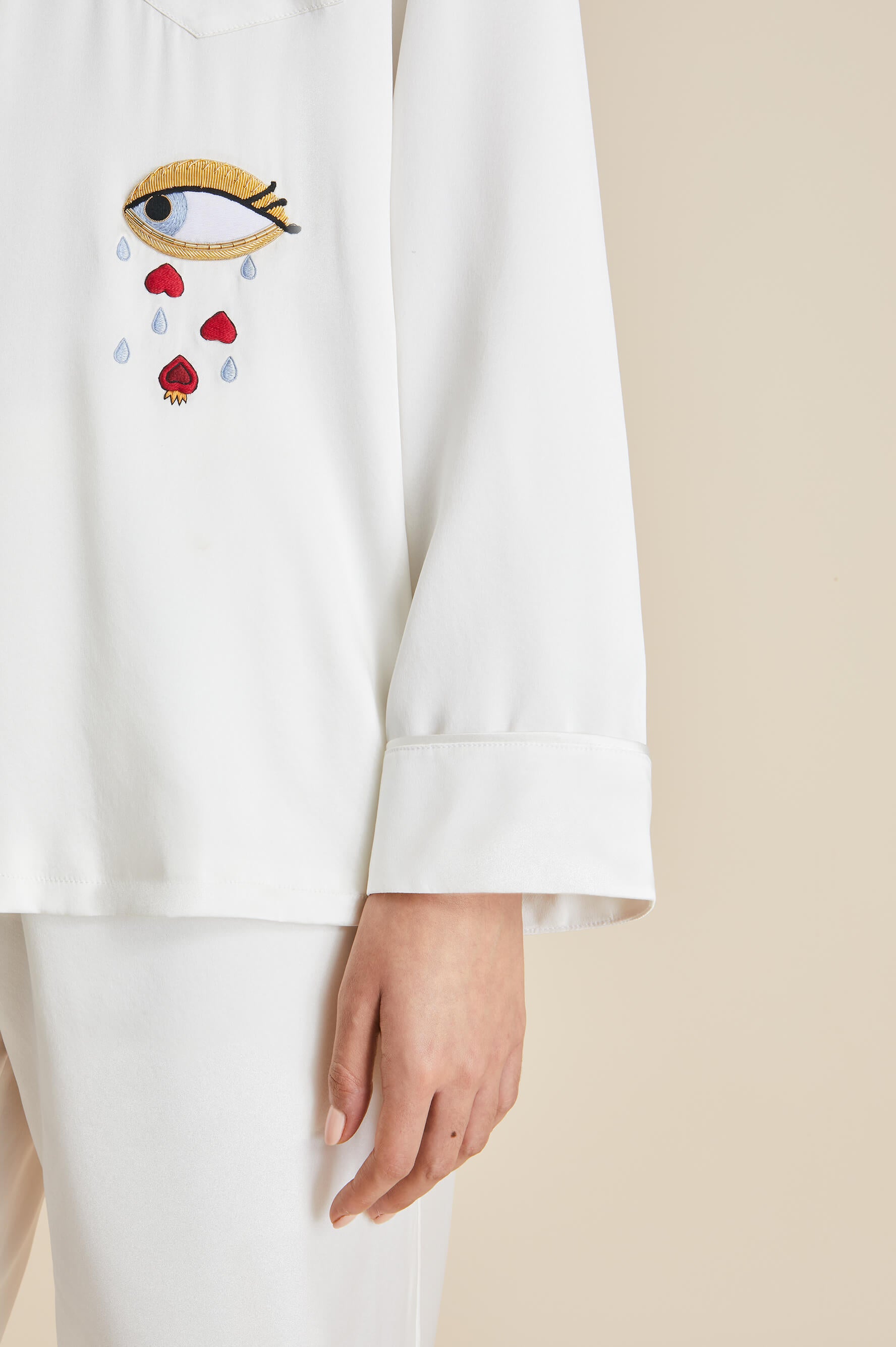 Yves Desire Ivory Pyjamas in Silk Satin
