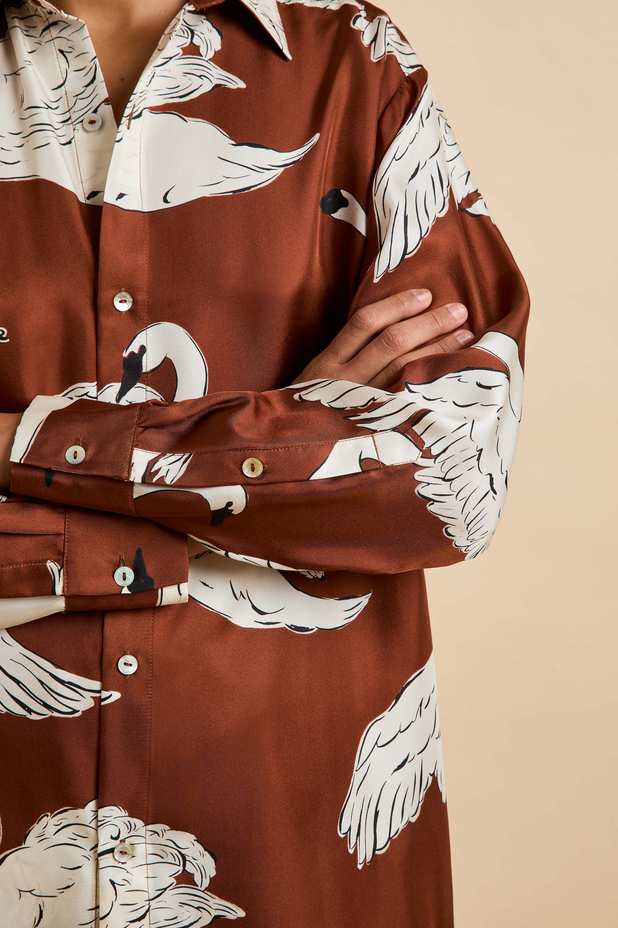 Kick Inés Brown Swan Pajamas in Silk Twill