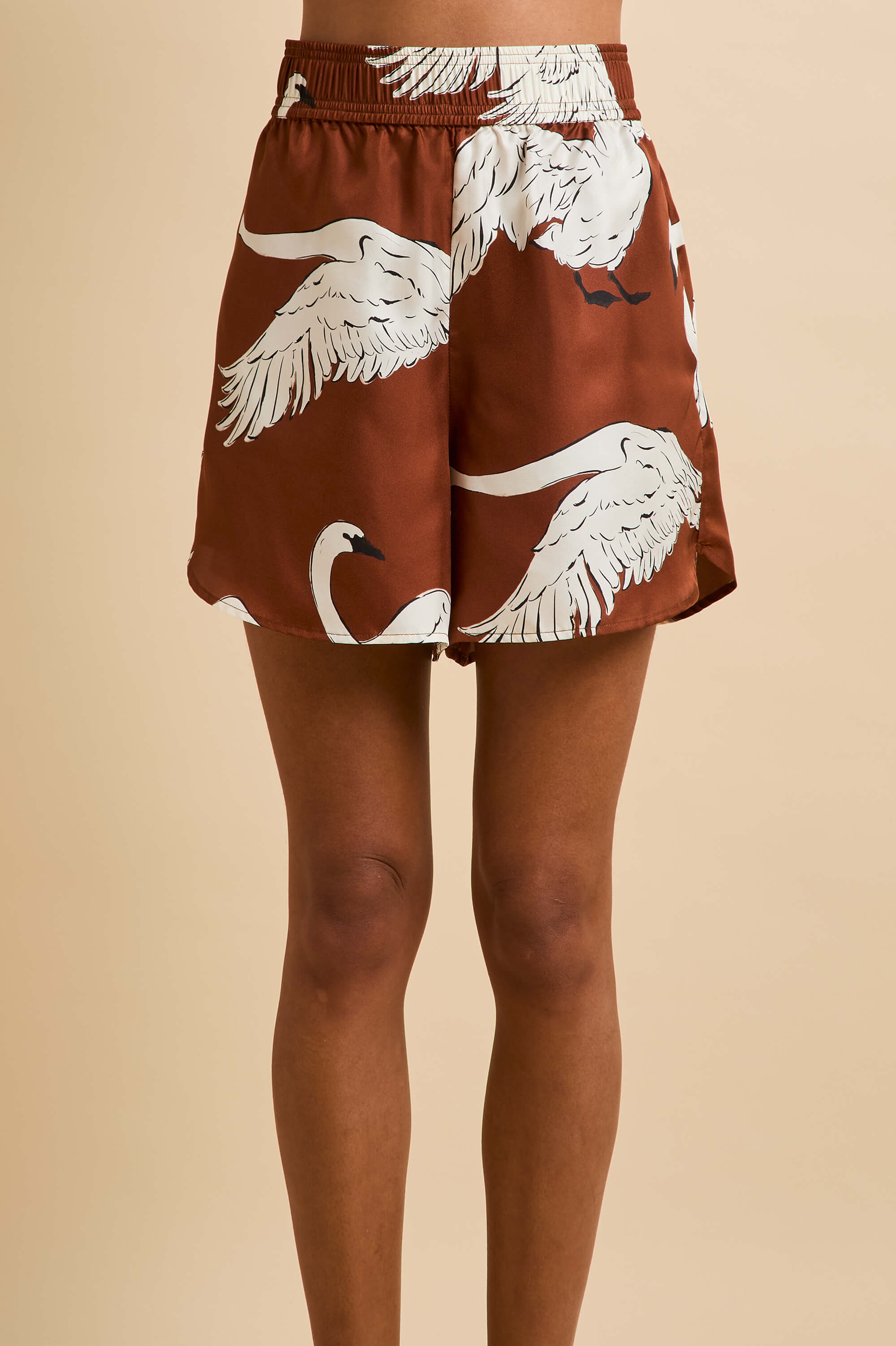 Kick Inés Brown Swan Pajamas in Silk Twill