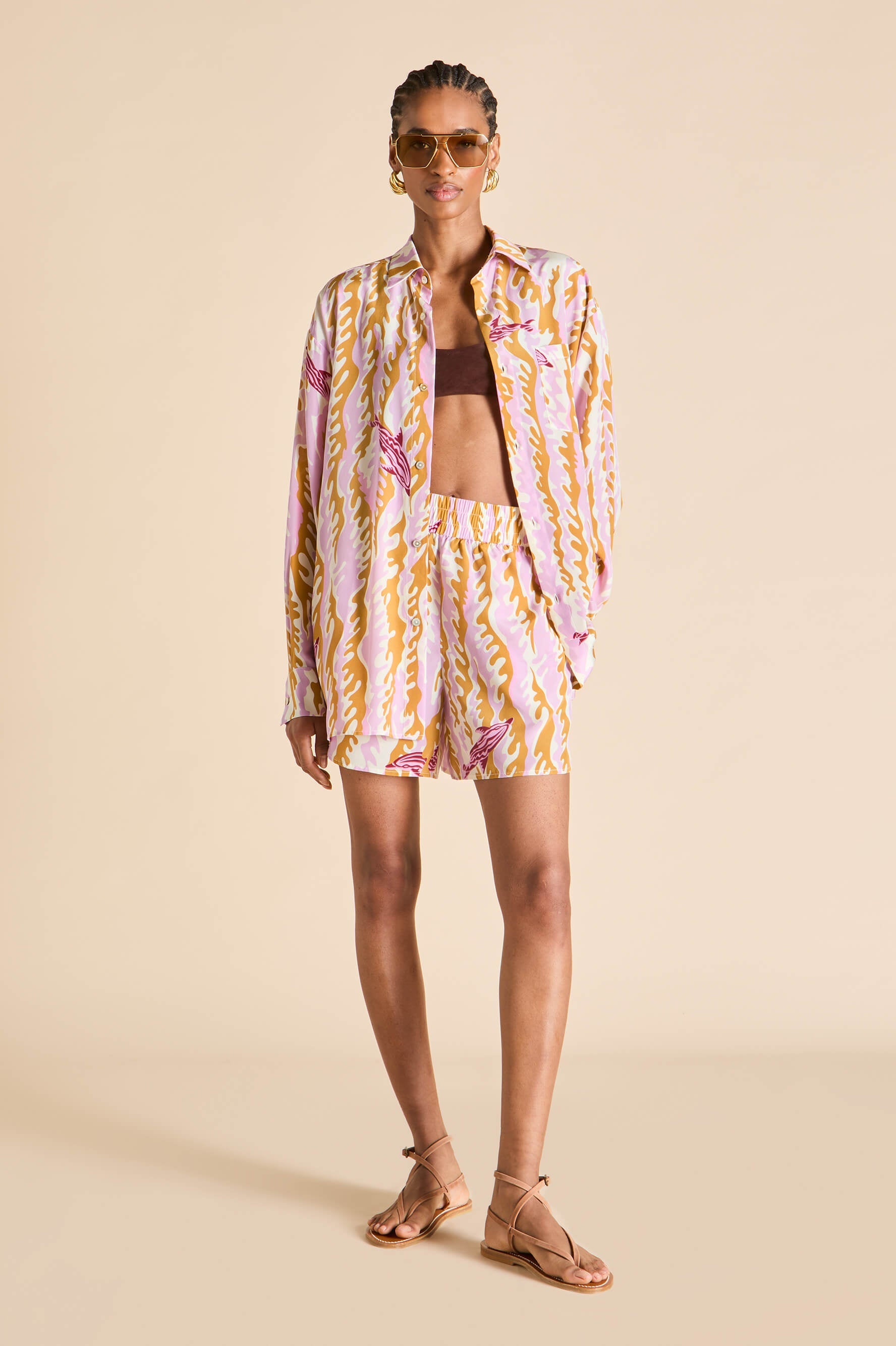 Kick Mira Pink Wave Pajamas in Silk Crêpe de Chine