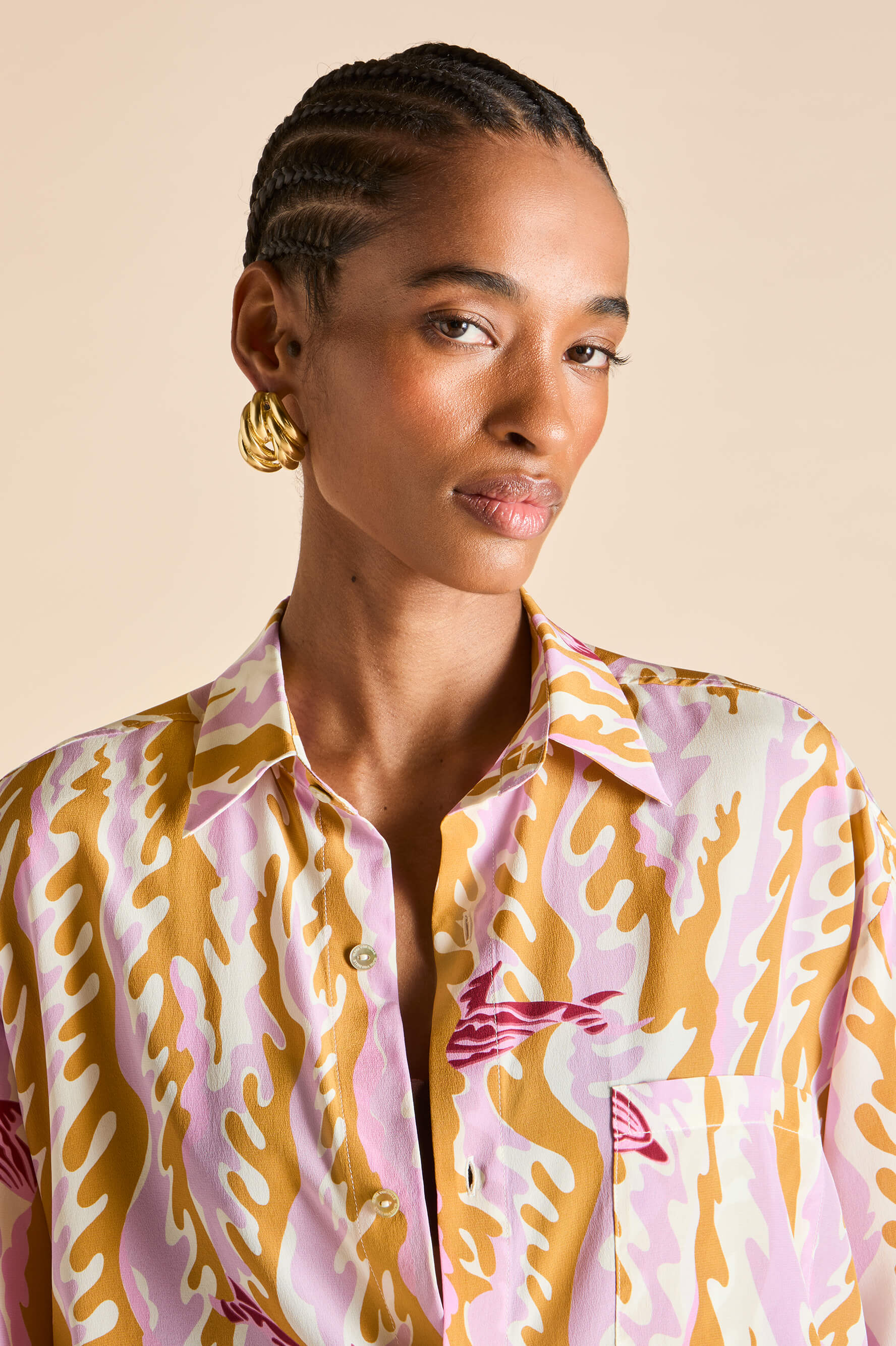 Kick Mira Pink Wave Pajamas in Silk Crêpe de Chine