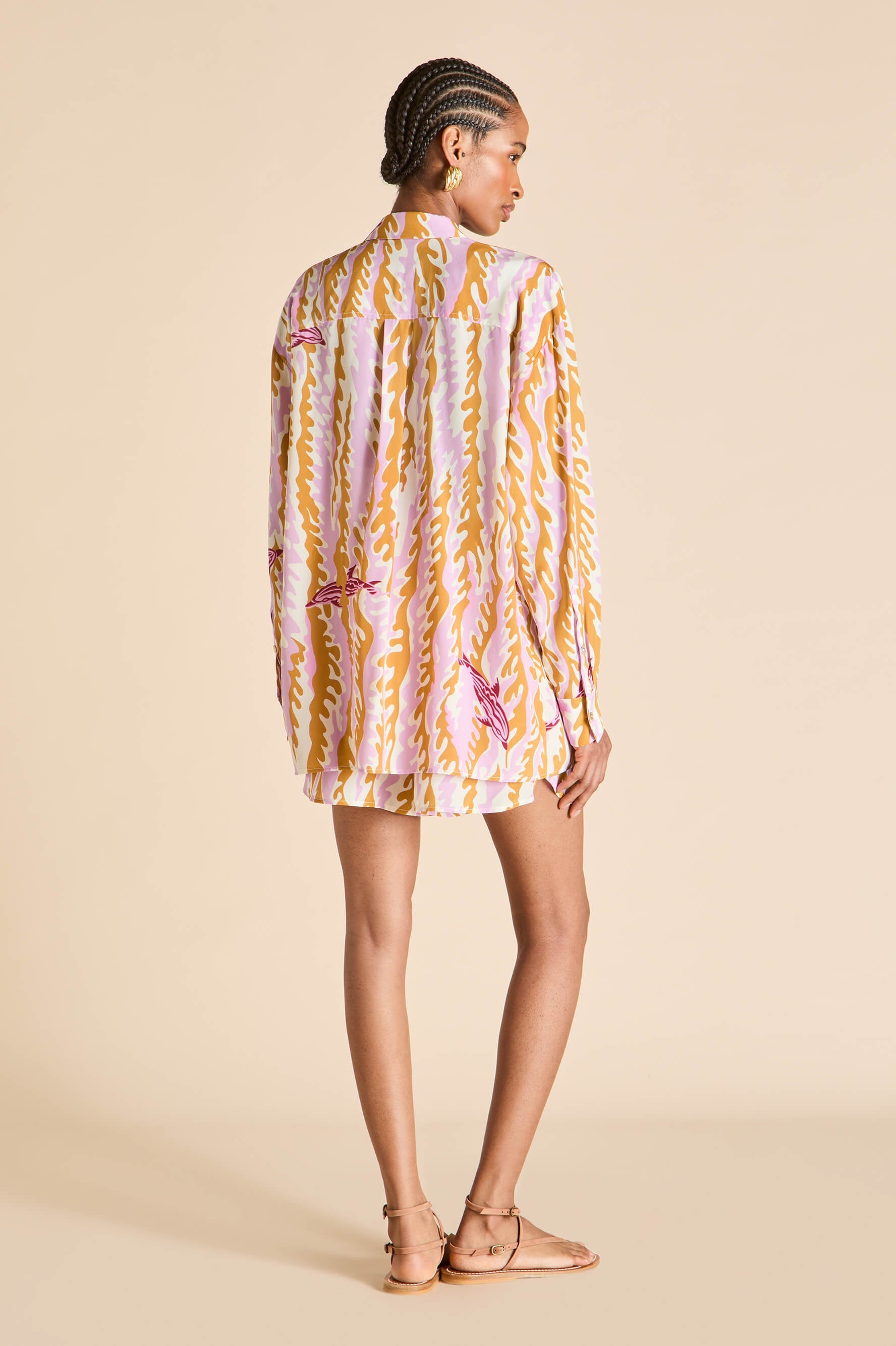 Kick Mira Pink Wave Pajamas in Silk Crêpe de Chine
