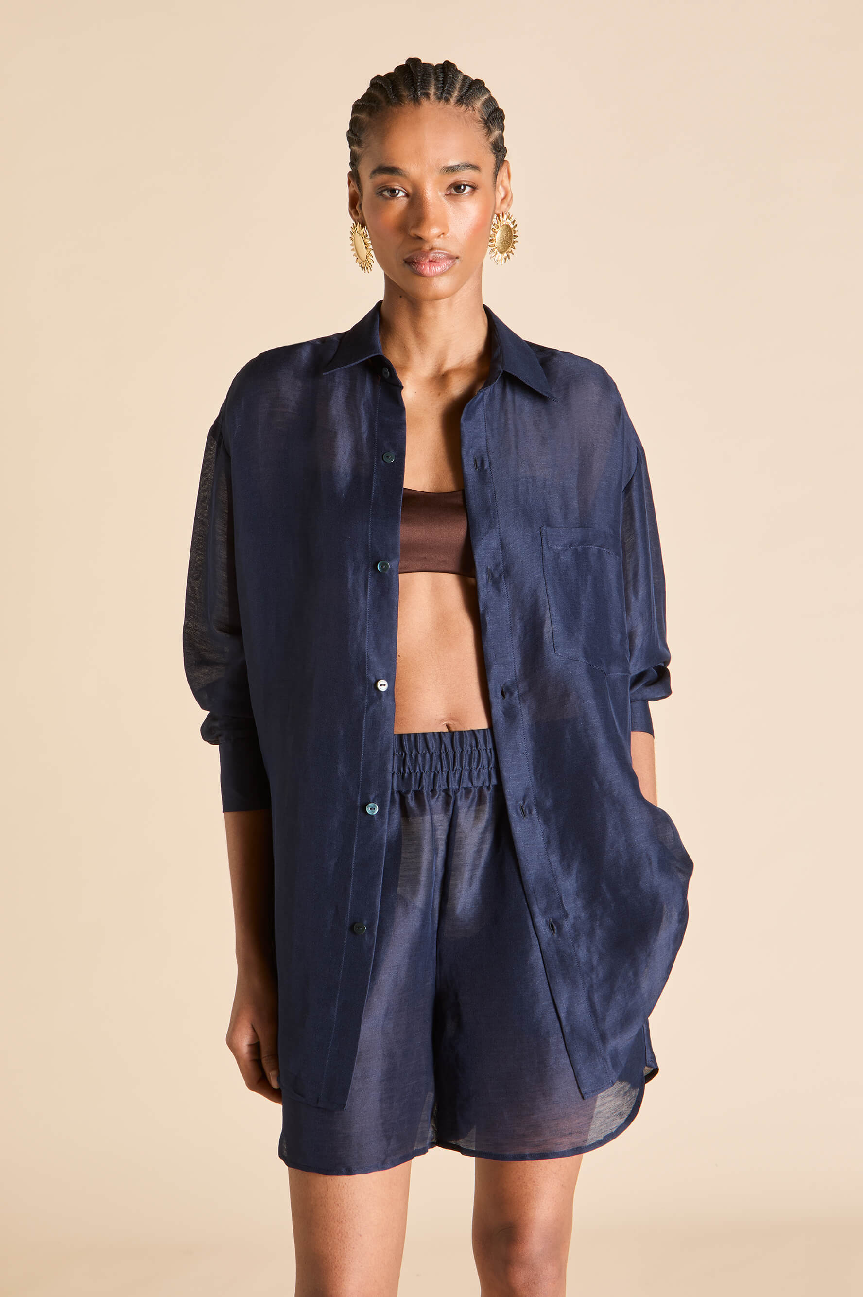 kick navy pajamas in linen-silk 