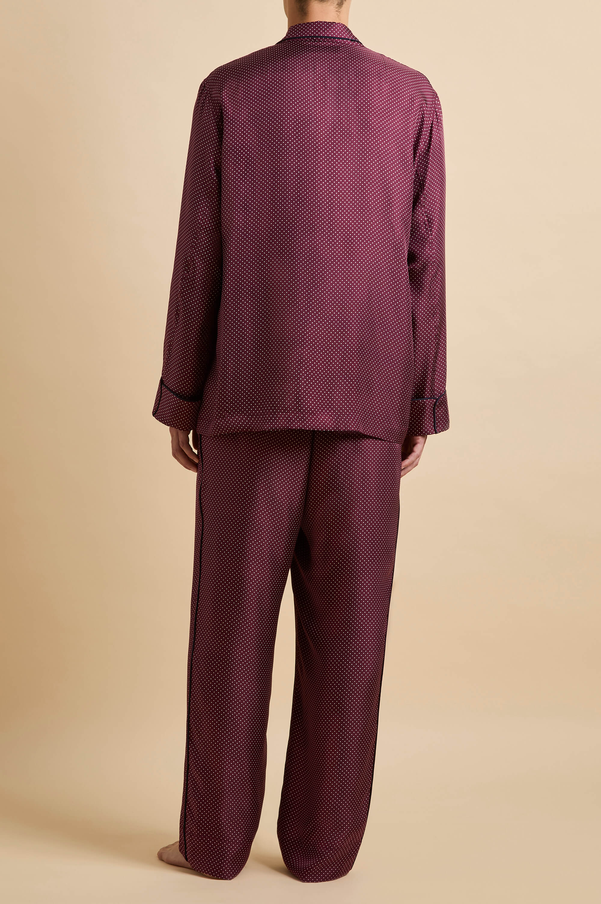 Laurent Bastien Burgundy Polka Dot Pyjamas in Silk Twill