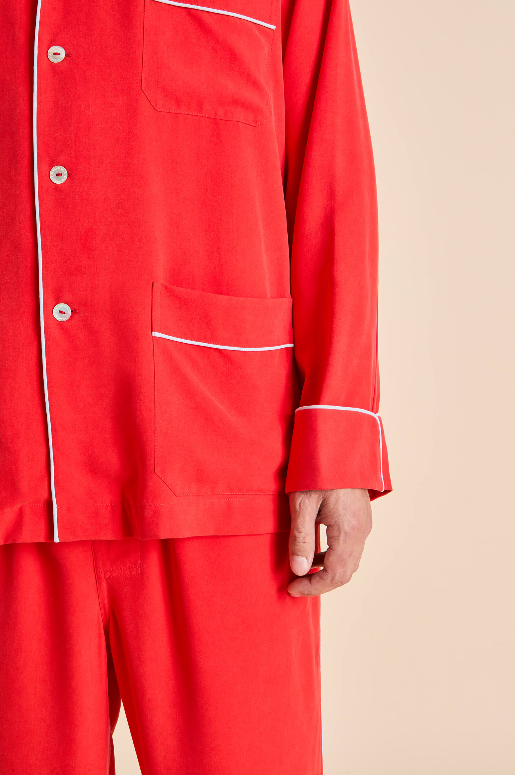 laurent crimson red pyjamas in sandwashed silk 