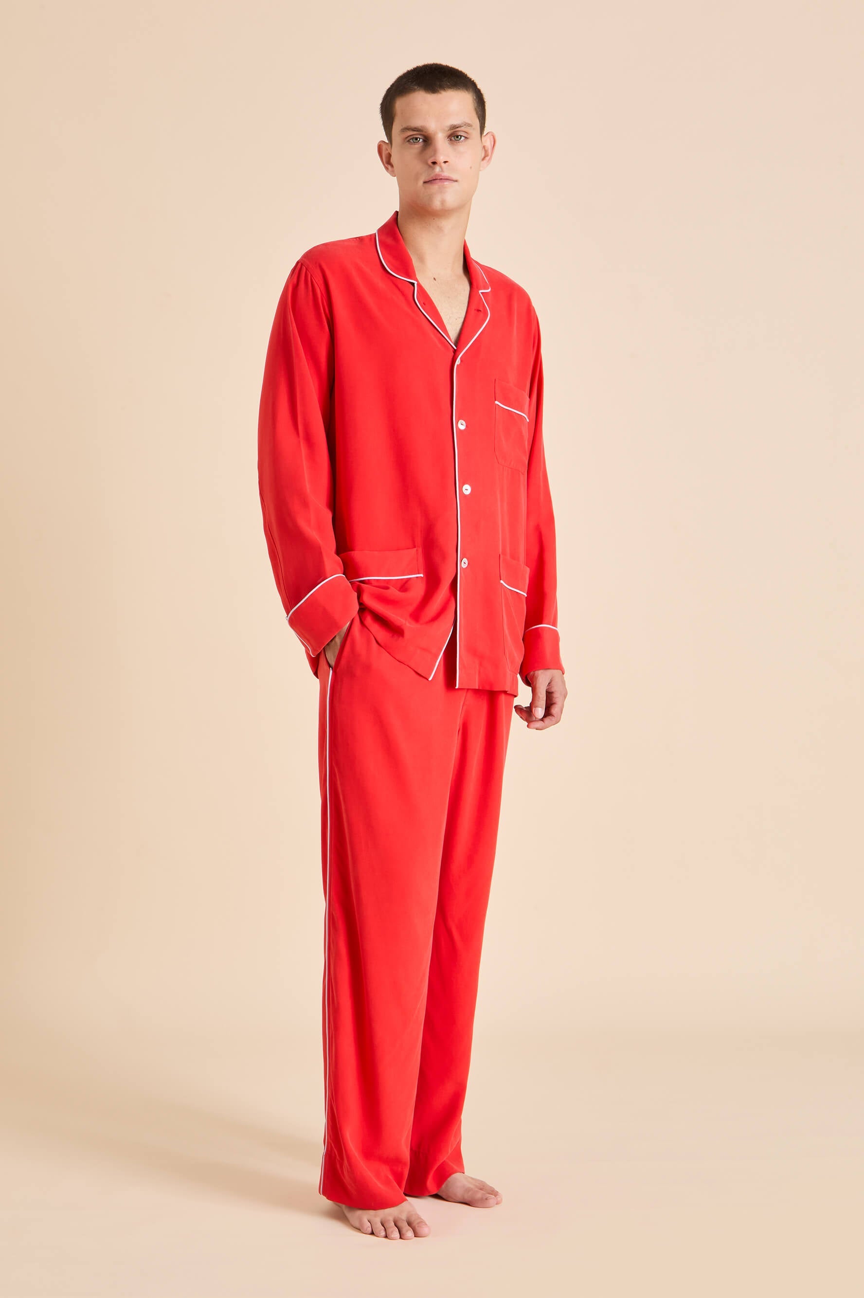Laurent Crimson Red Pyjamas in Sandwashed Silk