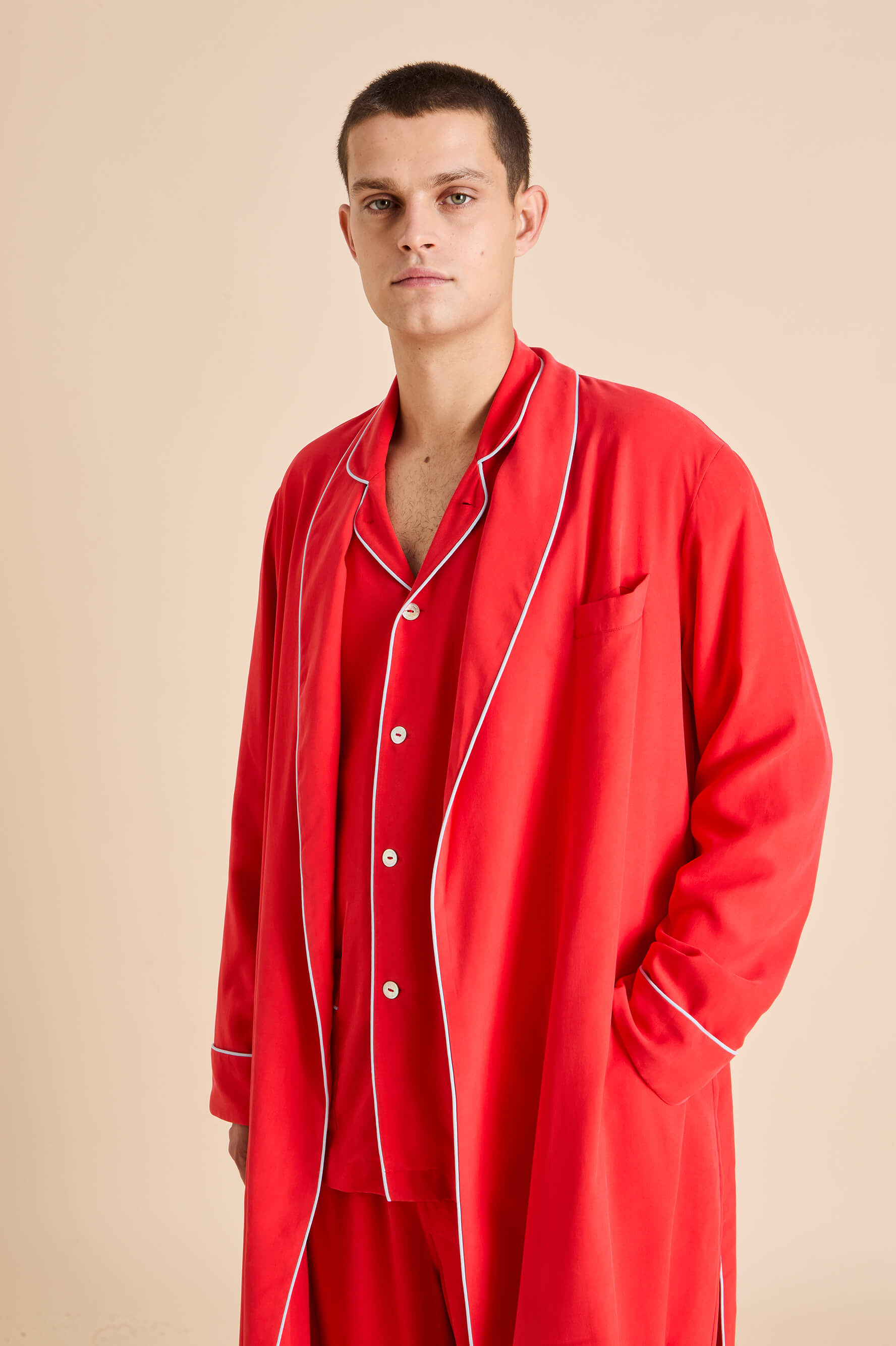 Laurent Crimson Red Pyjamas in Sandwashed Silk