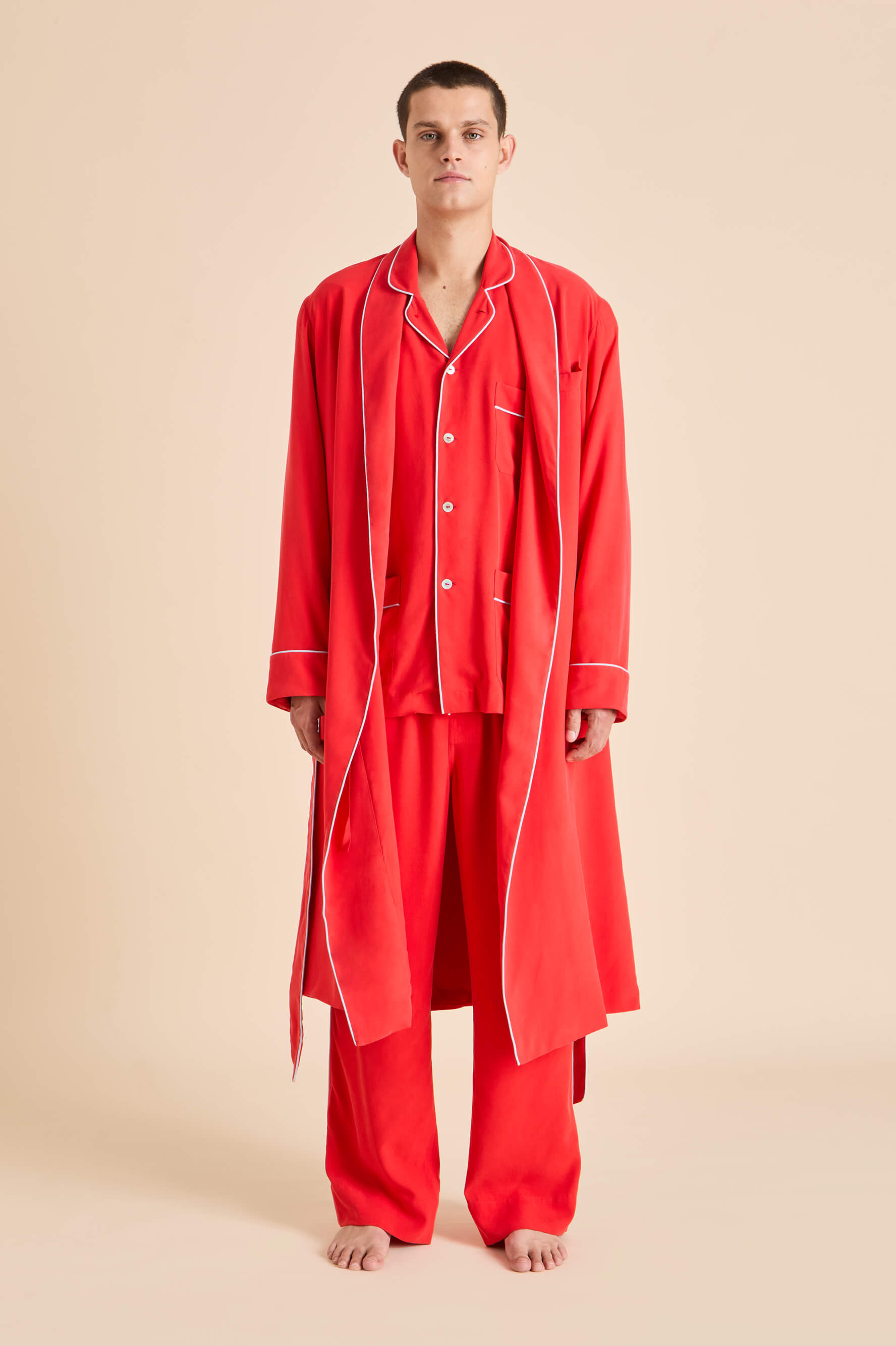 Laurent Crimson Red Pyjamas in Sandwashed Silk