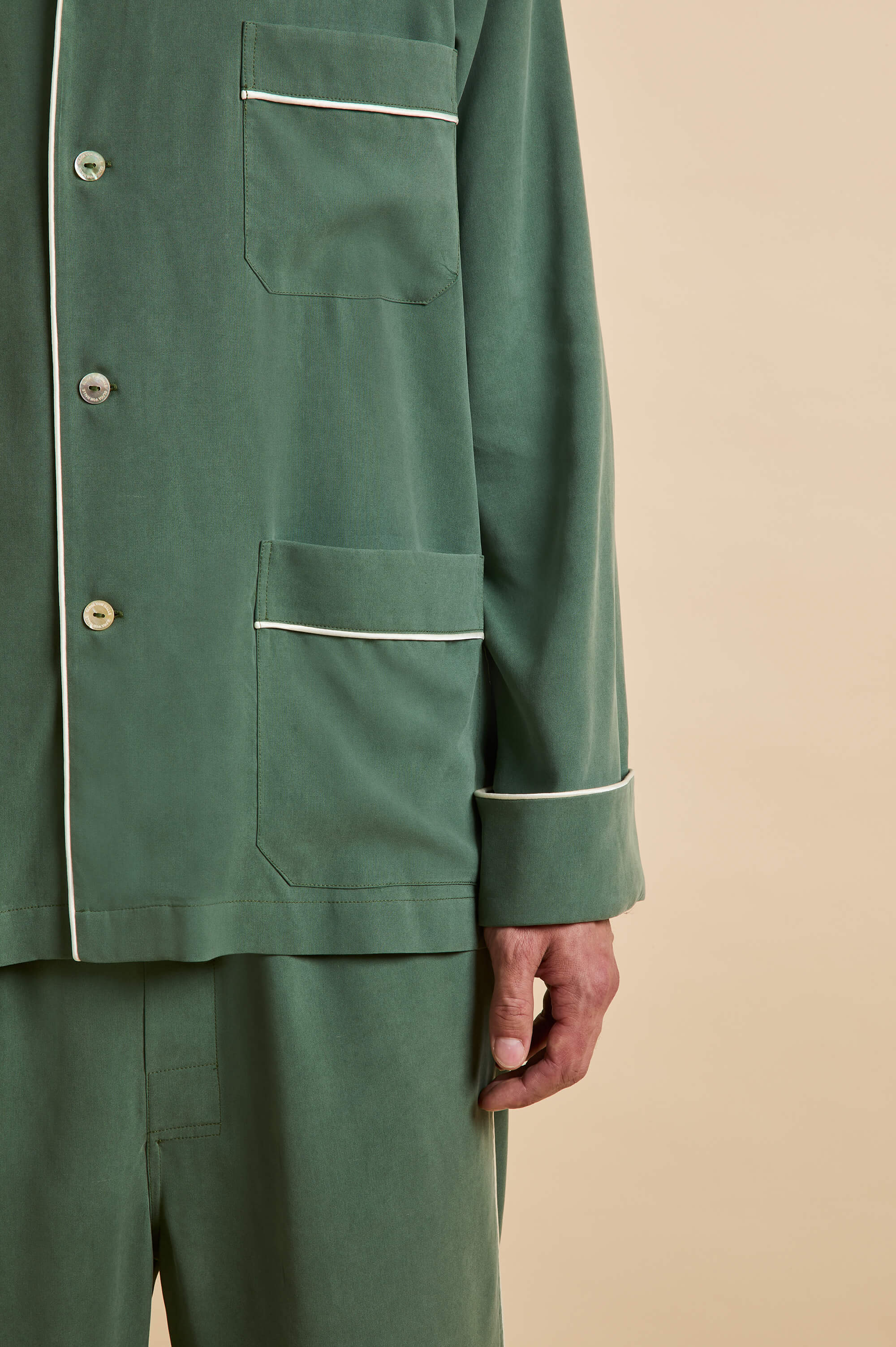 laurent green pyjamas in sandwashed silk 