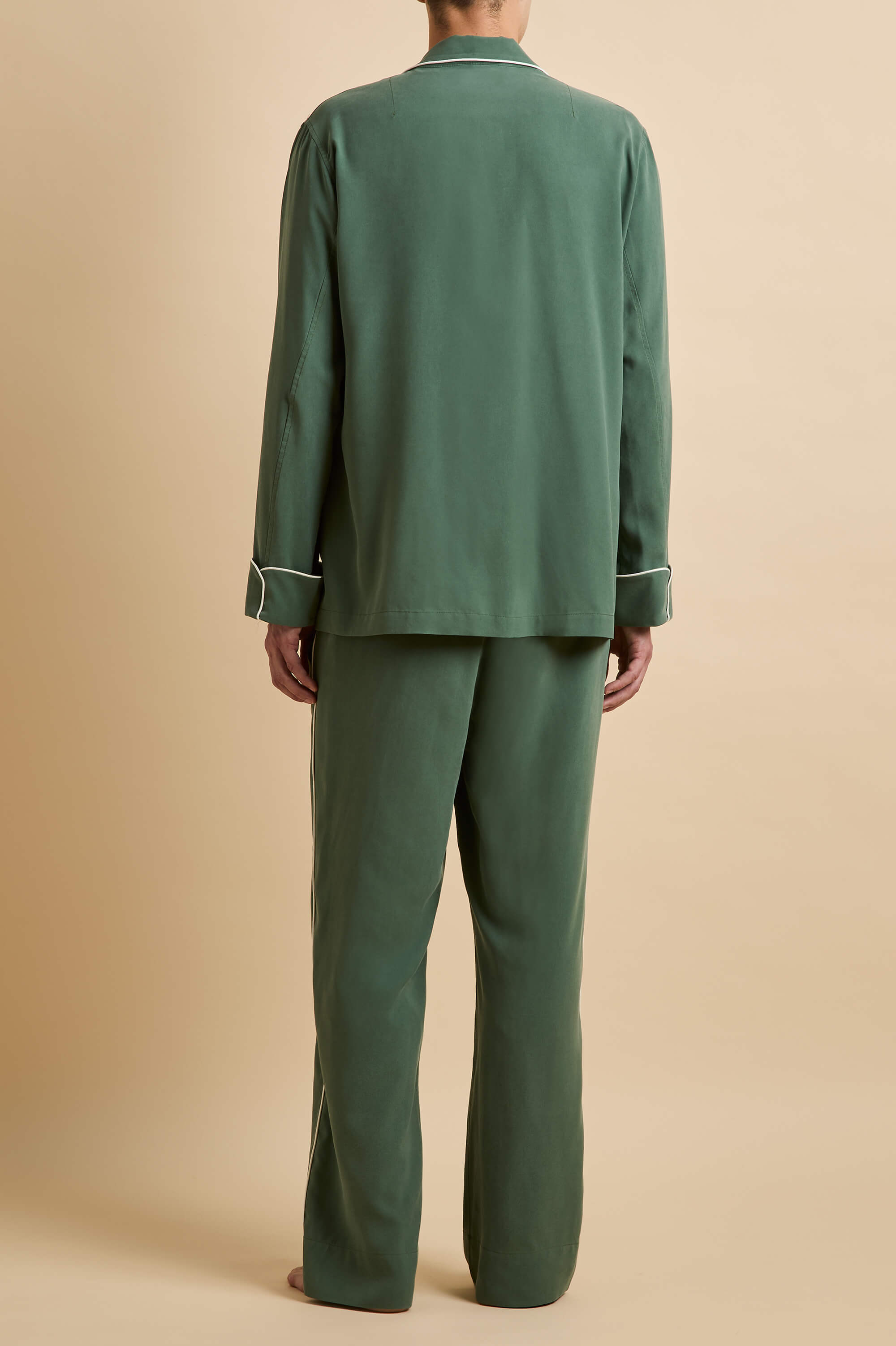 Laurent Green Pyjamas in Sandwashed Silk