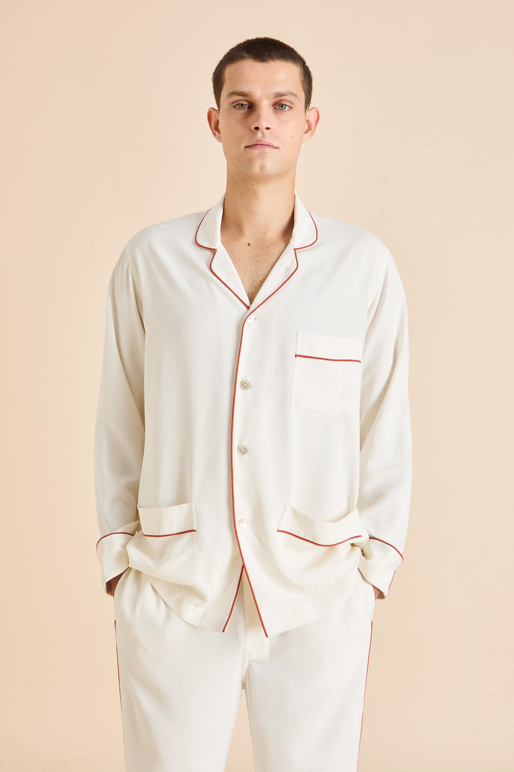 laurent ivory rust pyjamas in sandwashed silk 