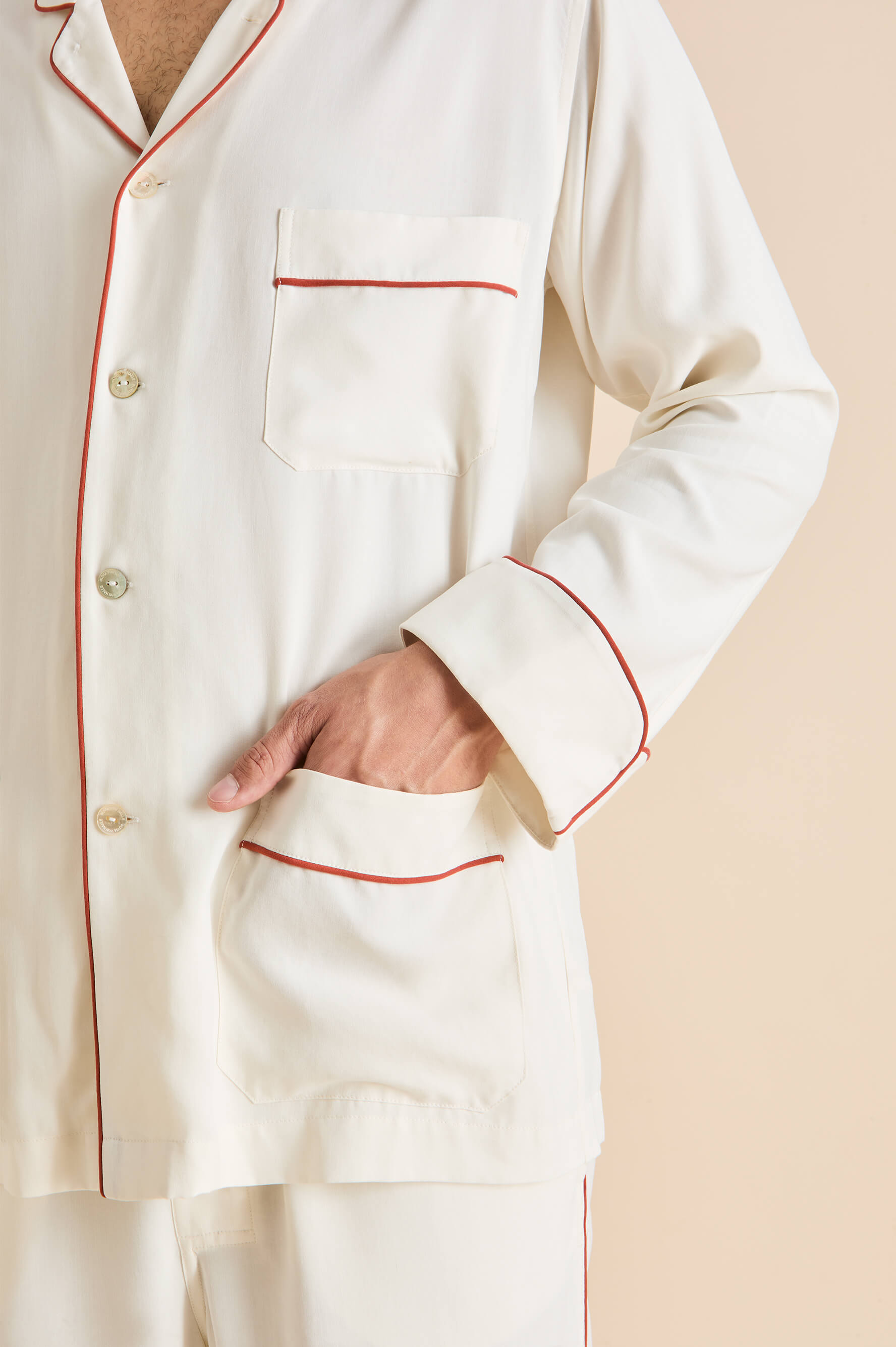 Laurent Ivory Rust Pyjamas in Sandwashed Silk
