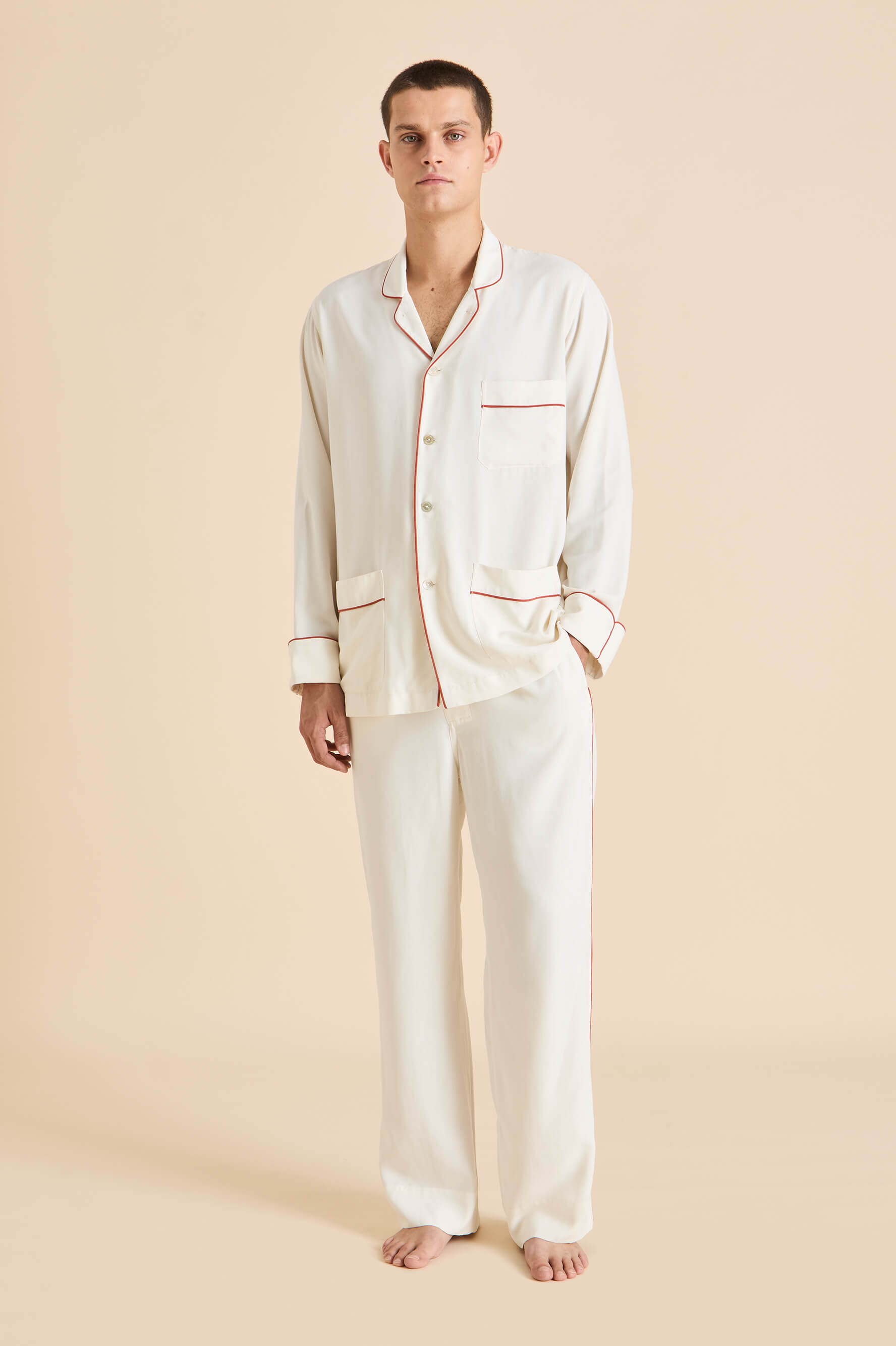 Laurent Ivory Rust Pyjamas in Sandwashed Silk