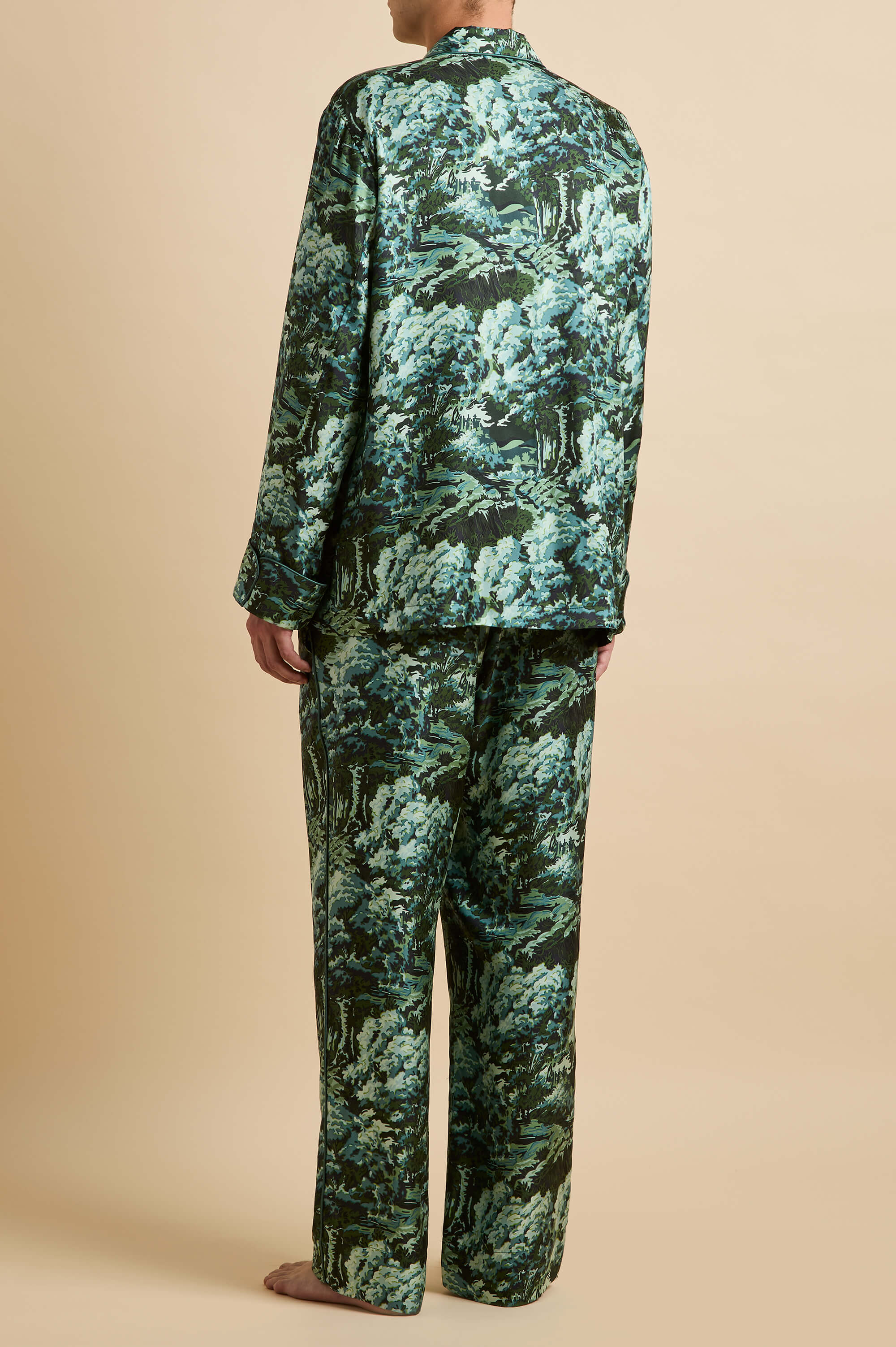 Laurent Linden Green Forest Pyjamas in Silk Twill