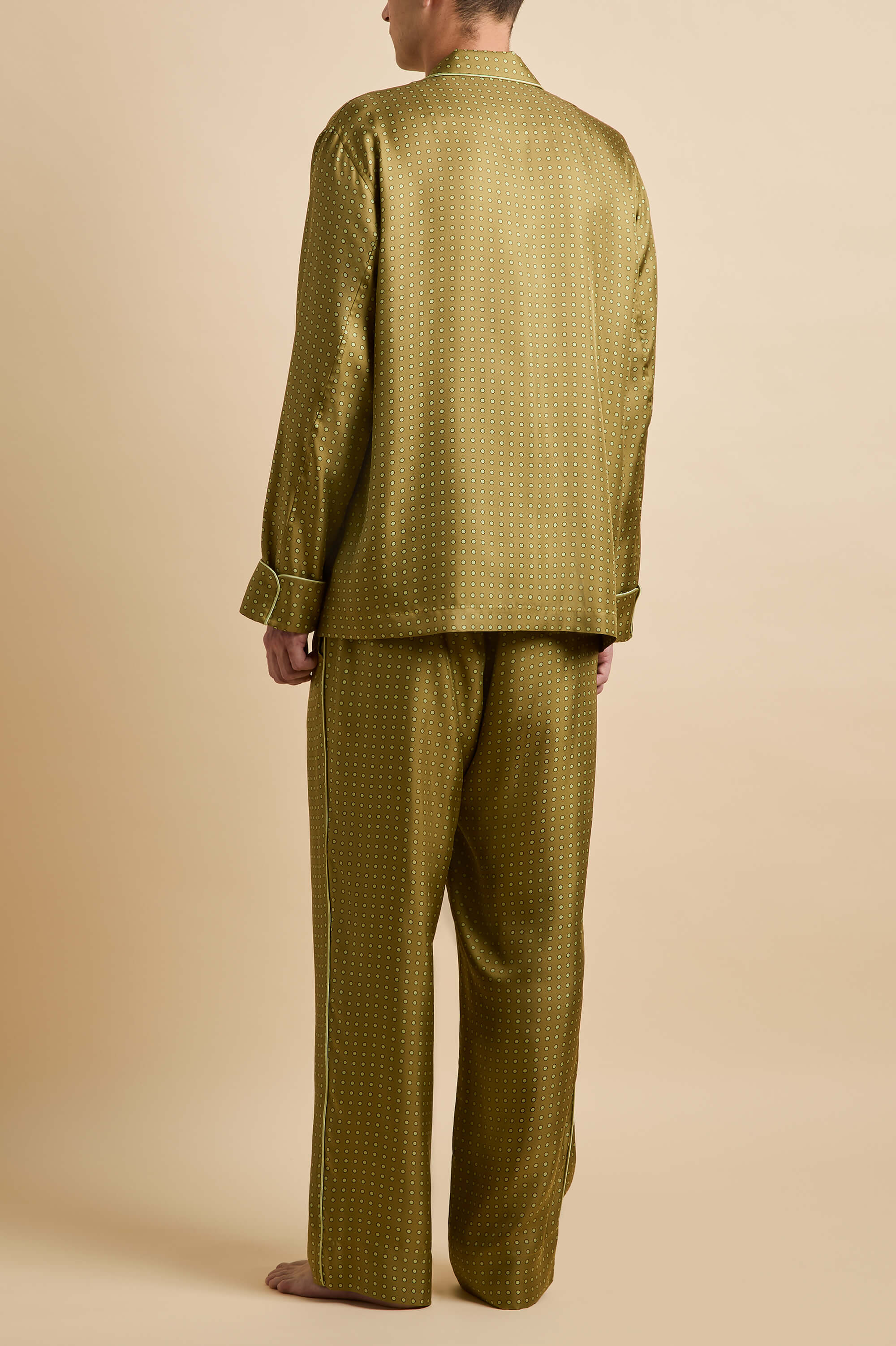 Laurent Lucien Green Polka Dot Pyjamas in Silk Twill