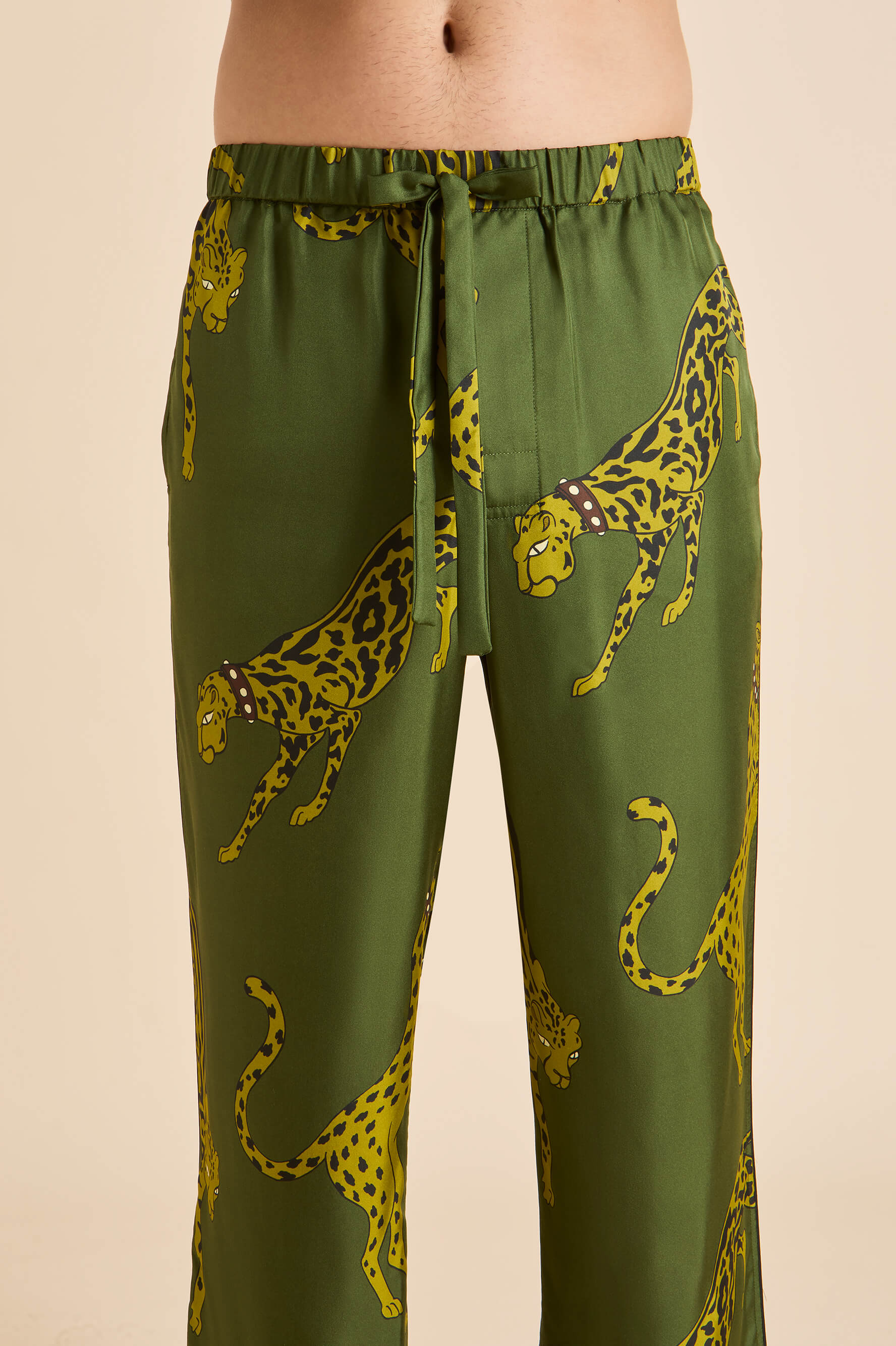 Laurent Nyra Green Leopard Pyjamas in Silk Twill