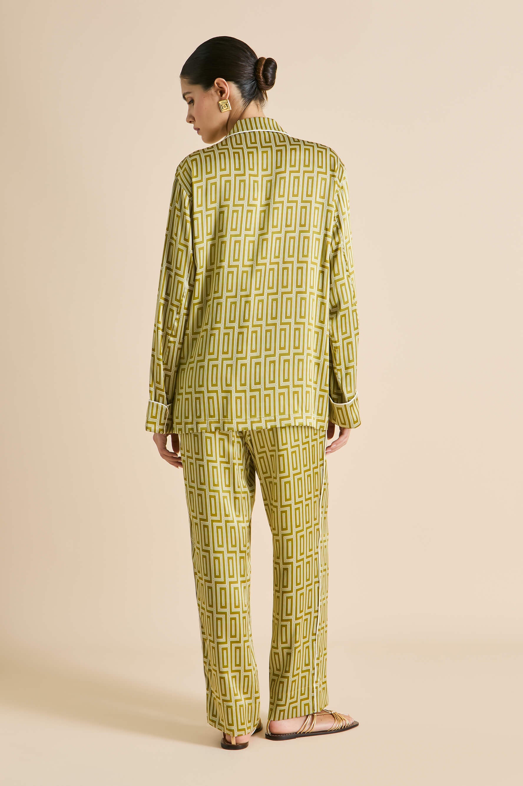 Laurent Ruhlmann Gold Geometric Pyjamas in Silk Satin