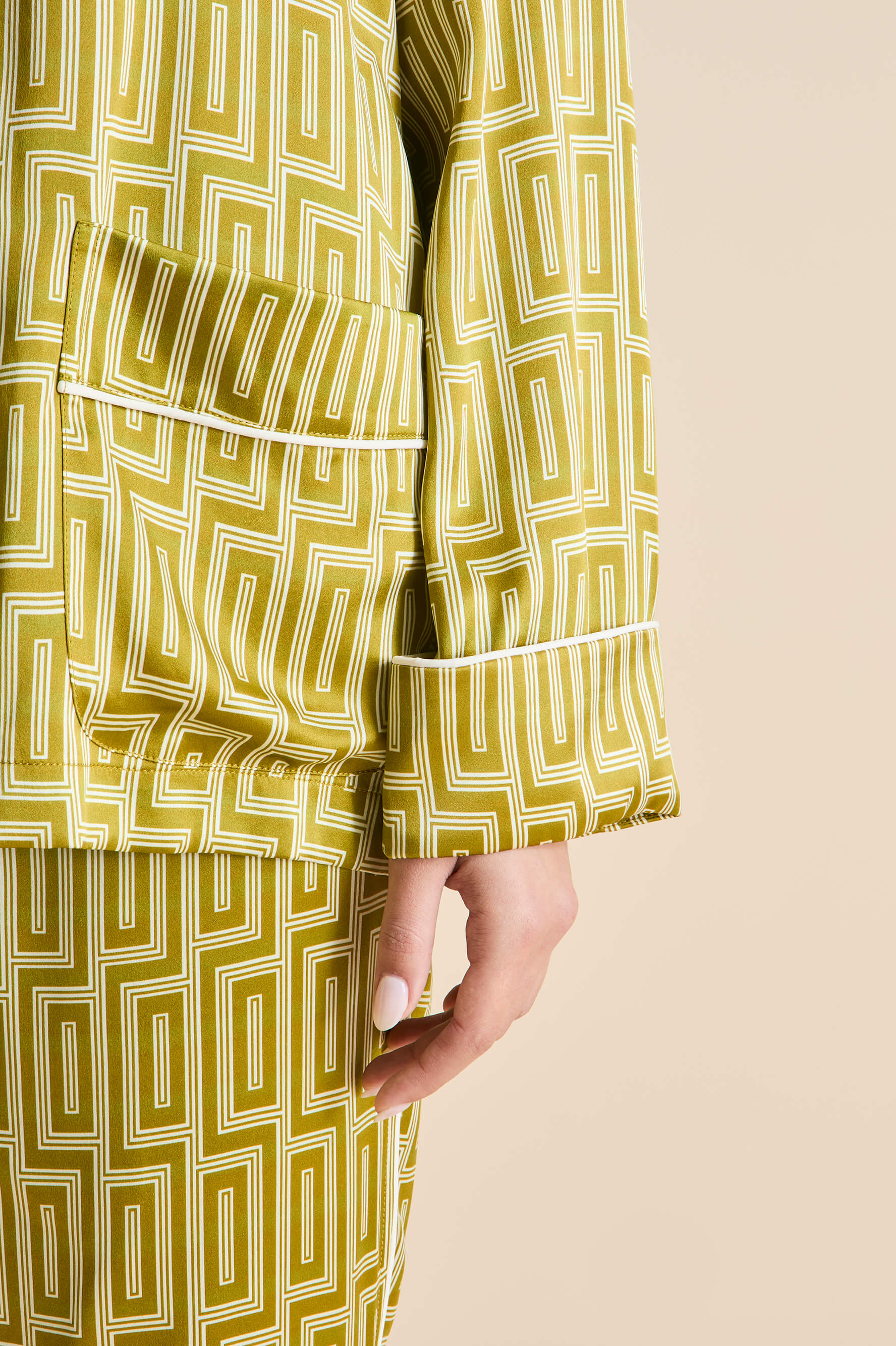 Laurent Ruhlmann Gold Geometric Pyjamas in Silk Satin