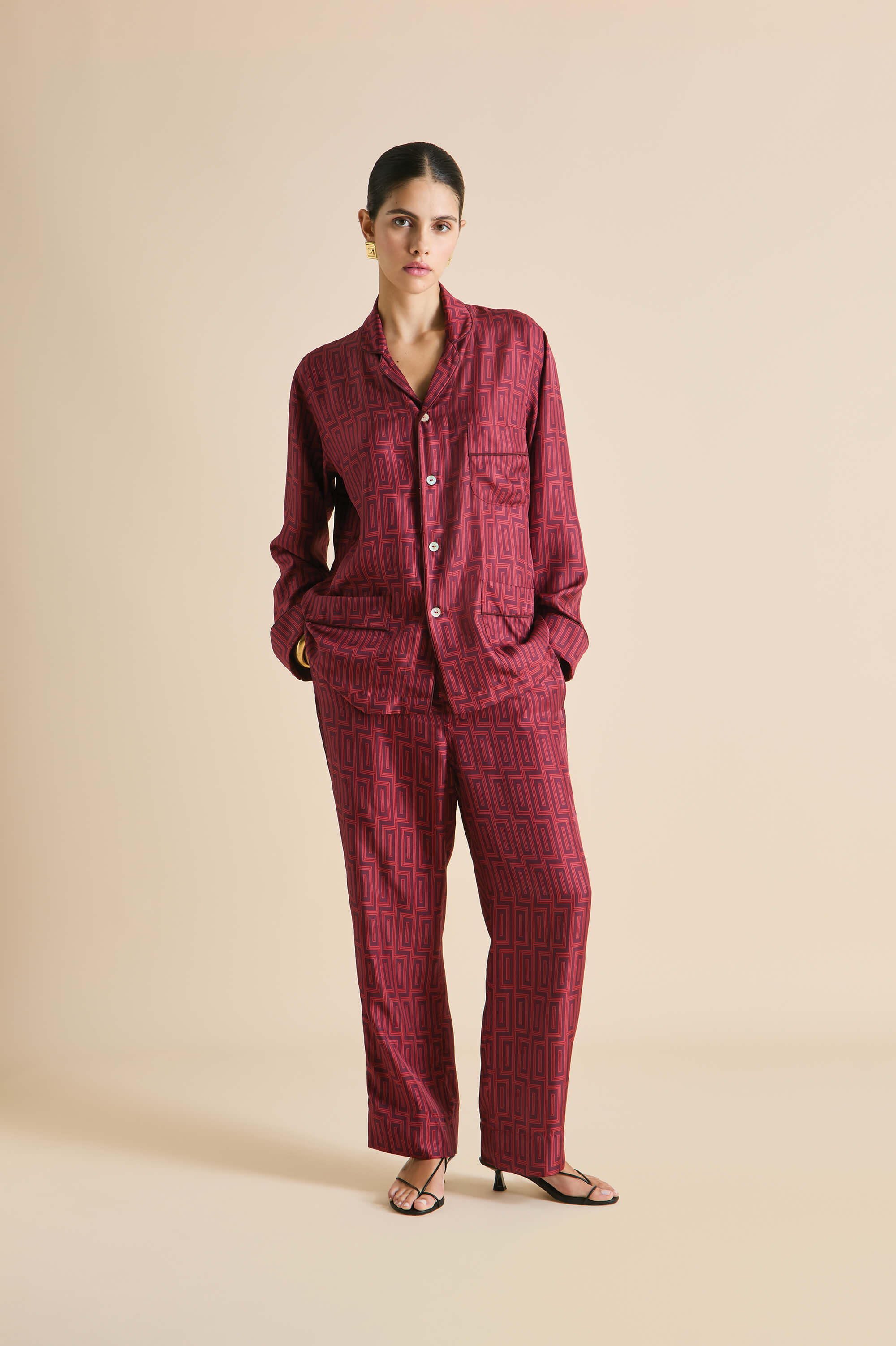 Laurent Ruspoli Red Geometric Pyjamas in Silk Twill