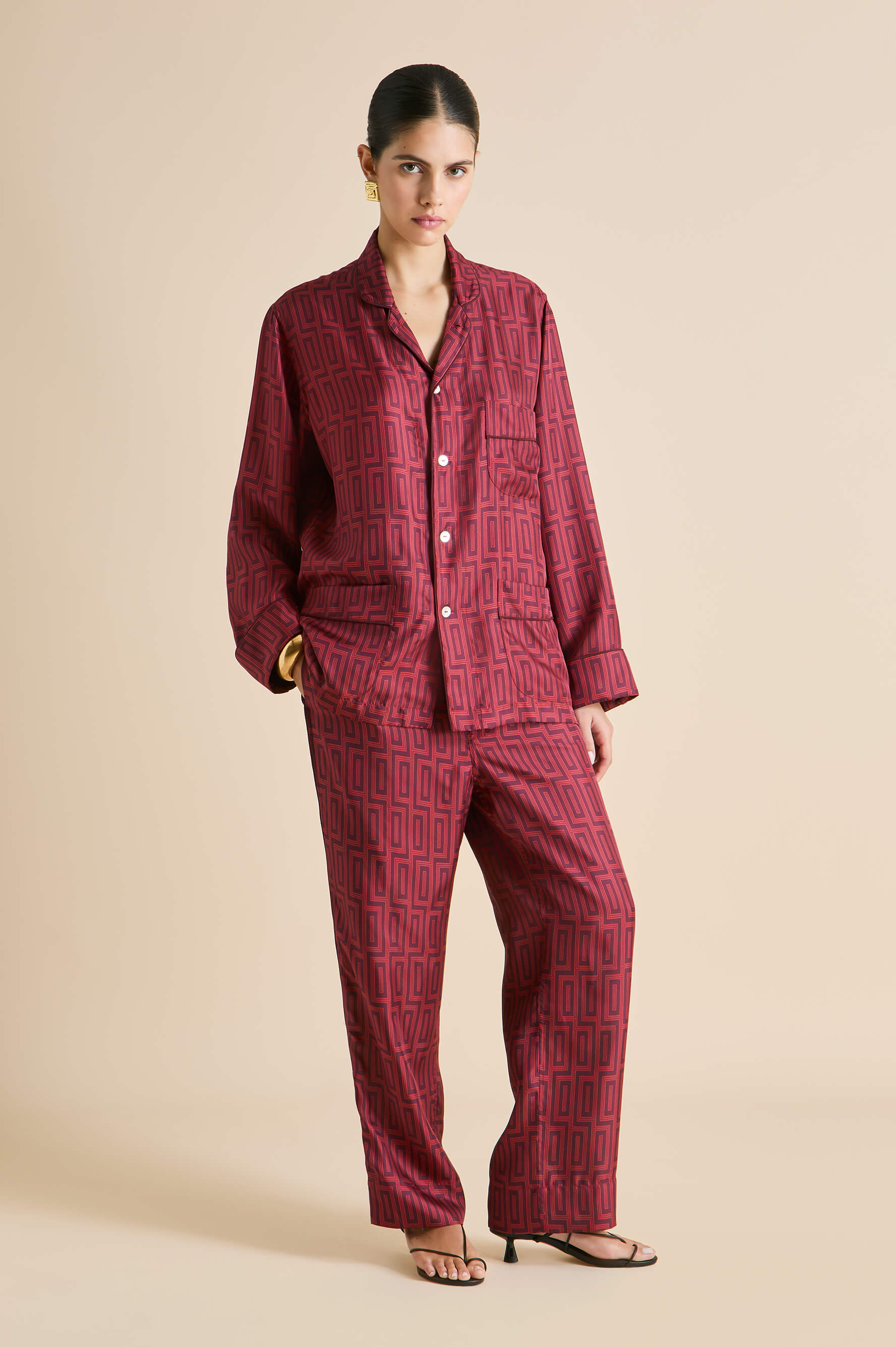 Laurent Ruspoli Red Geometric Pyjamas in Silk Twill