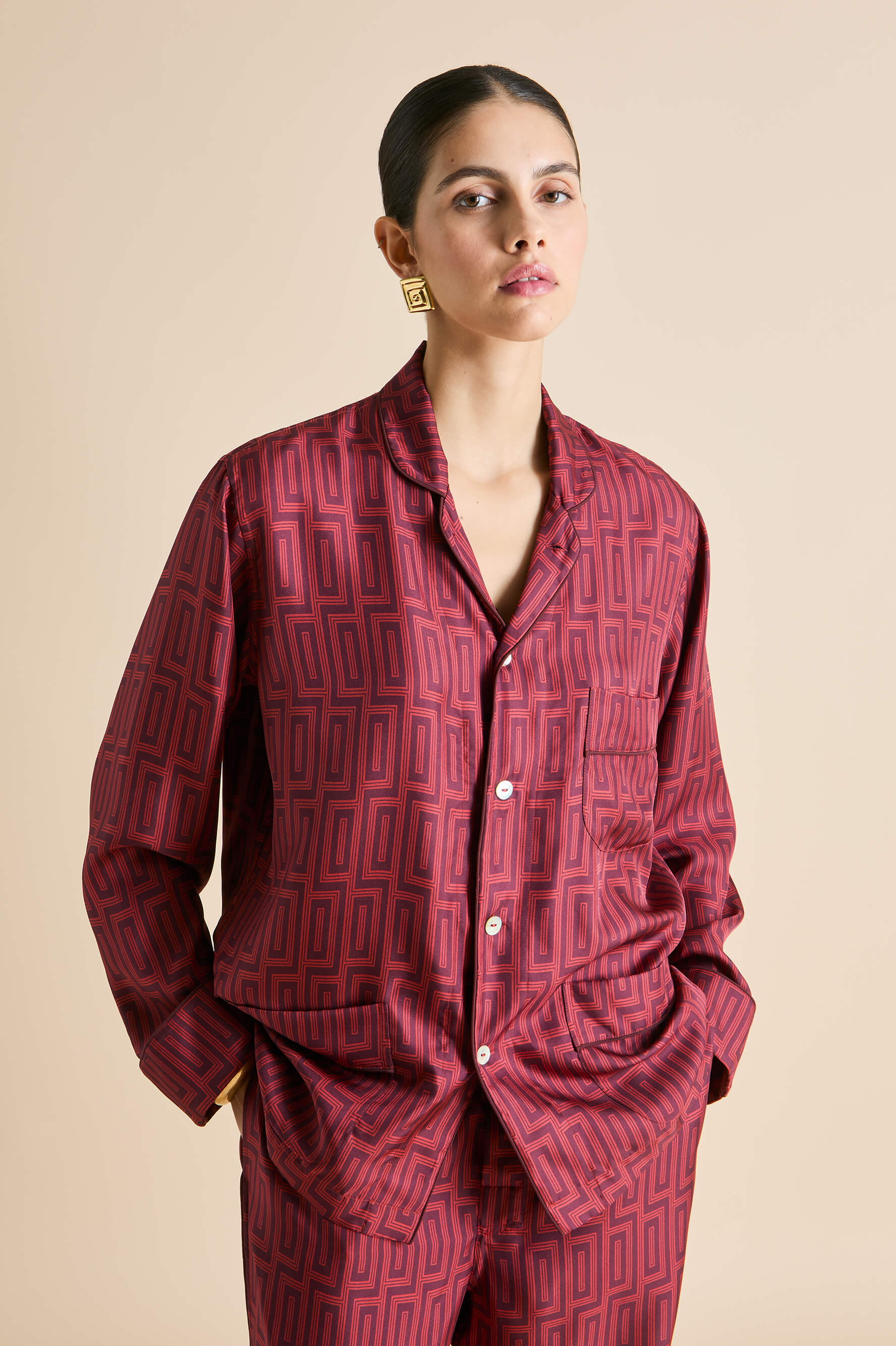 Laurent Ruspoli Red Geometric Pyjamas in Silk Twill