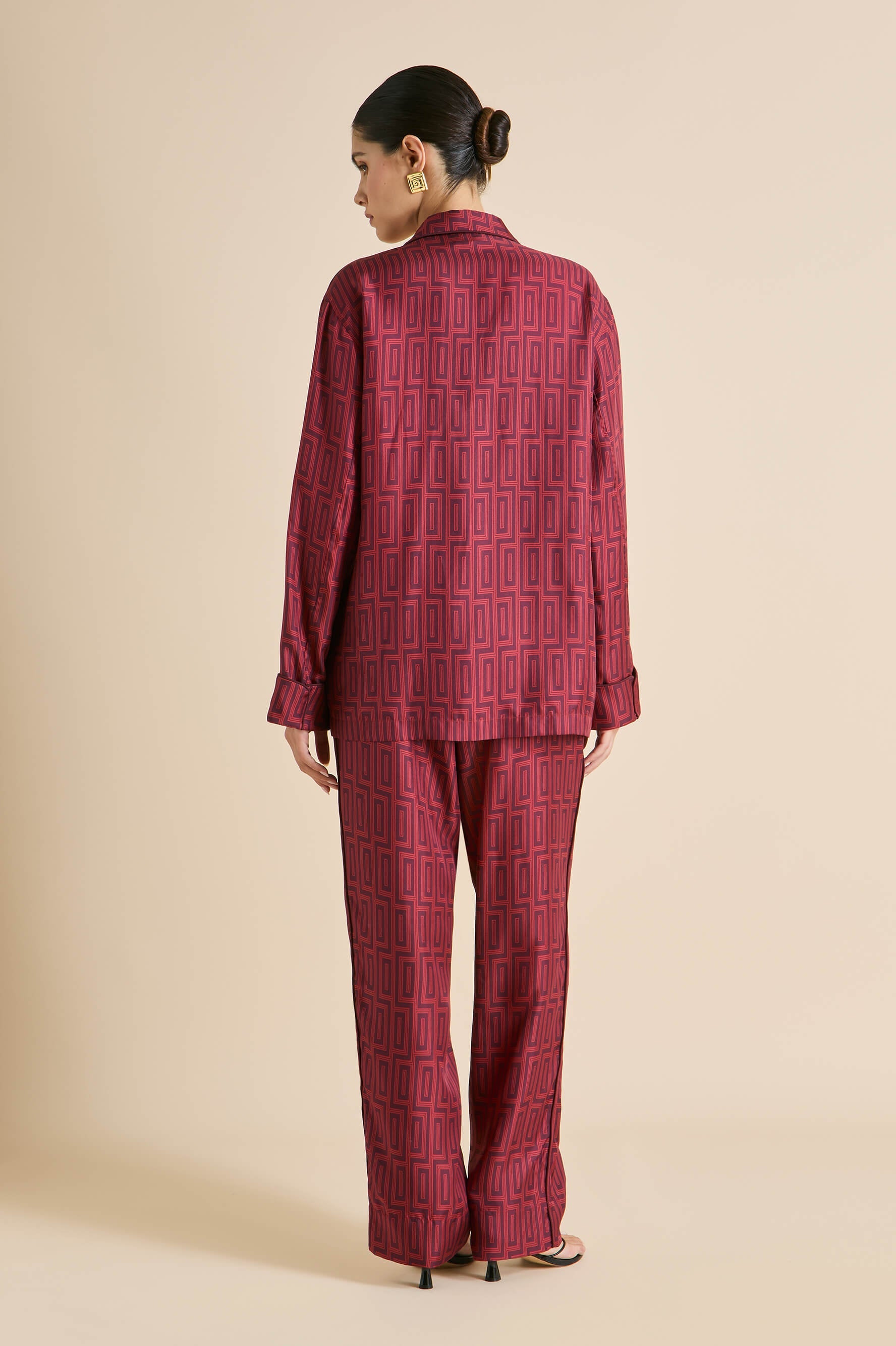 Laurent Ruspoli Red Geometric Pyjamas in Silk Twill