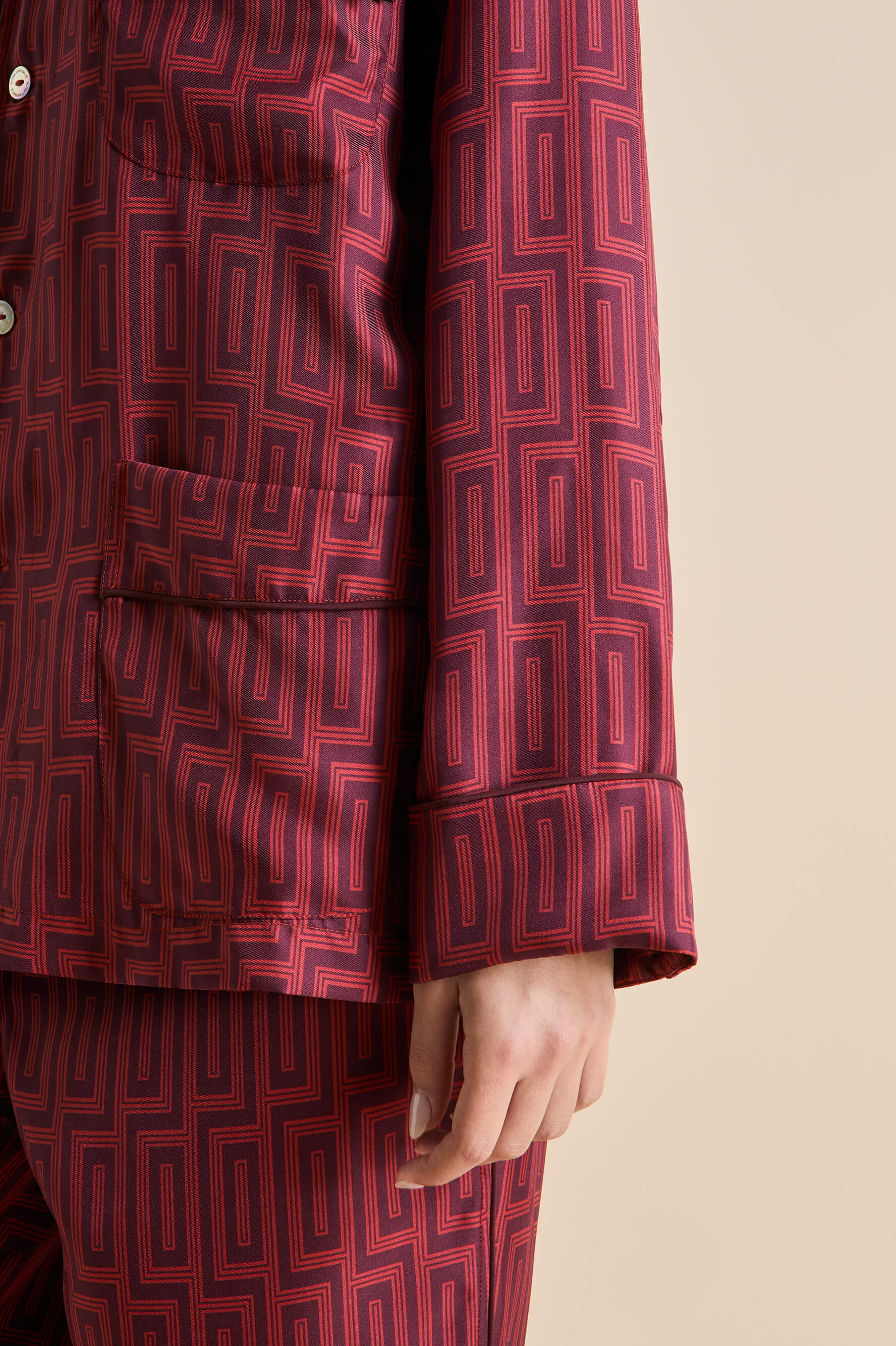 Laurent Ruspoli Red Geometric Pyjamas in Silk Twill