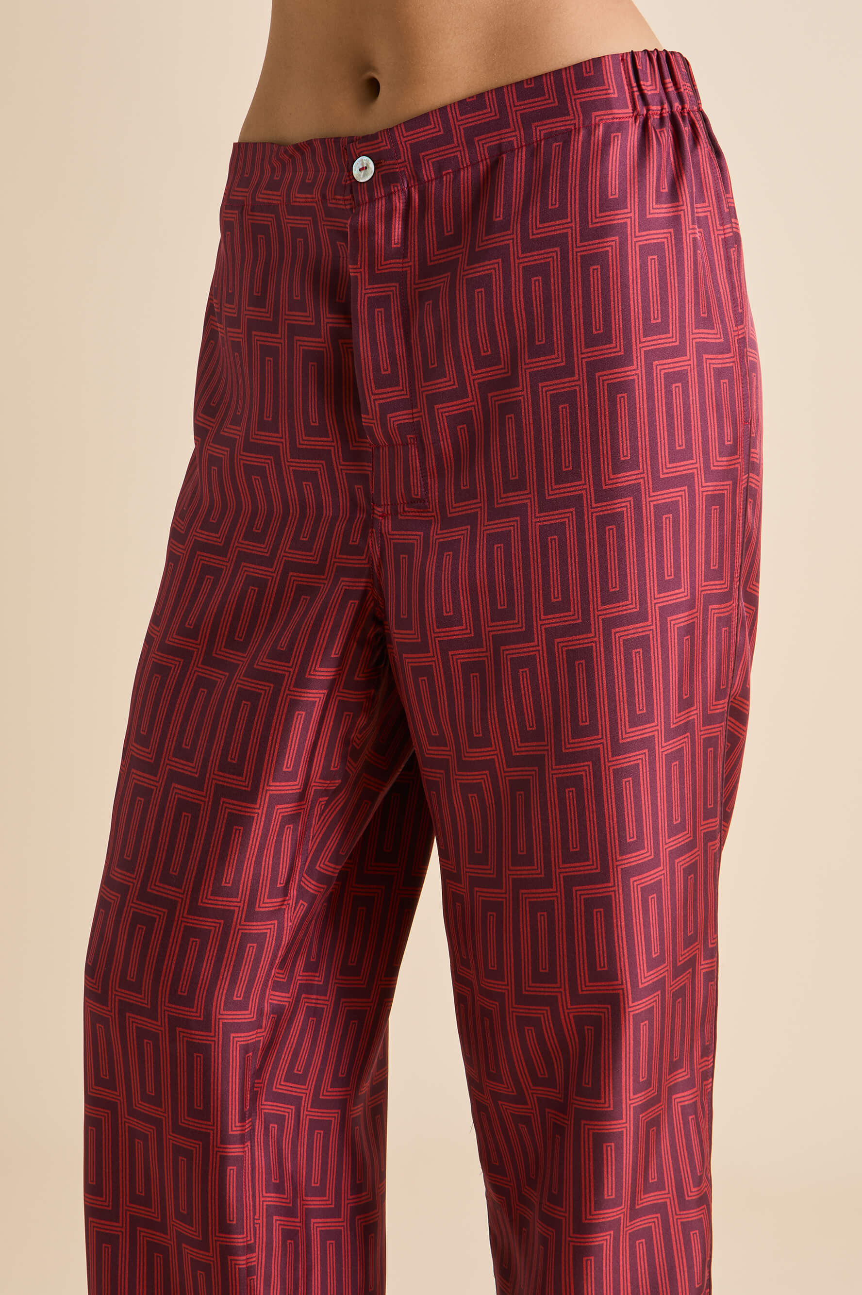 Laurent Ruspoli Red Geometric Pyjamas in Silk Twill