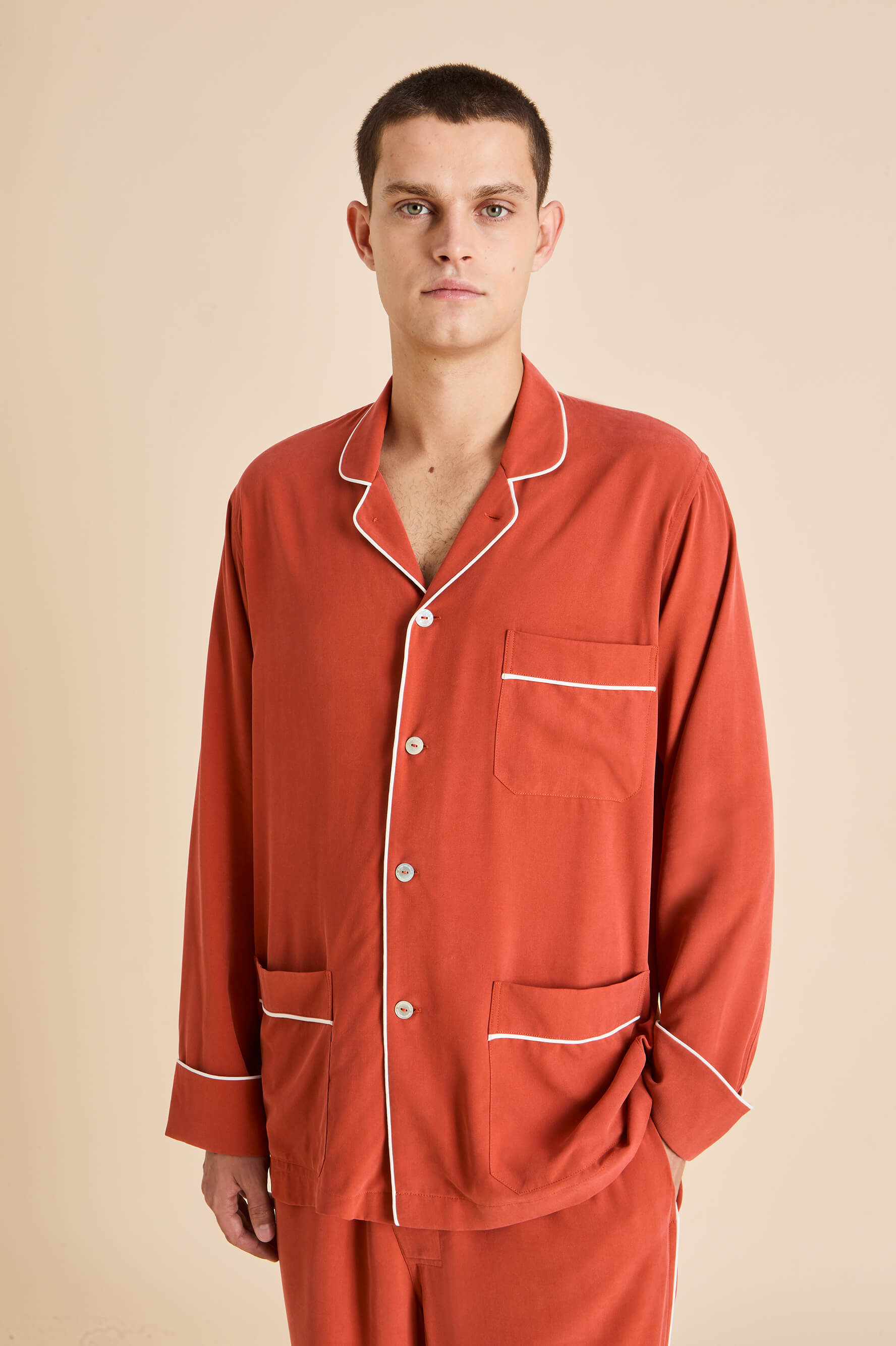 laurent rust pyjamas in sandwashed silk 